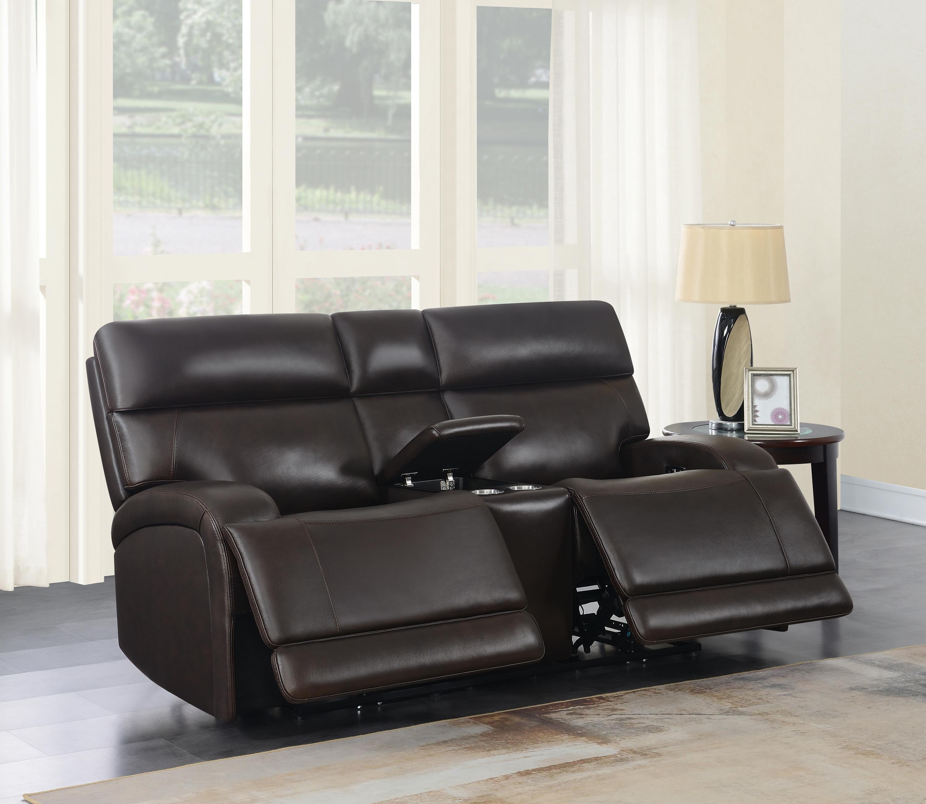 

                    
Buy Modern Dark Brown Top Grain Leather Power Living Room Set 2pcs Coaster 610481P-S2 Longport
