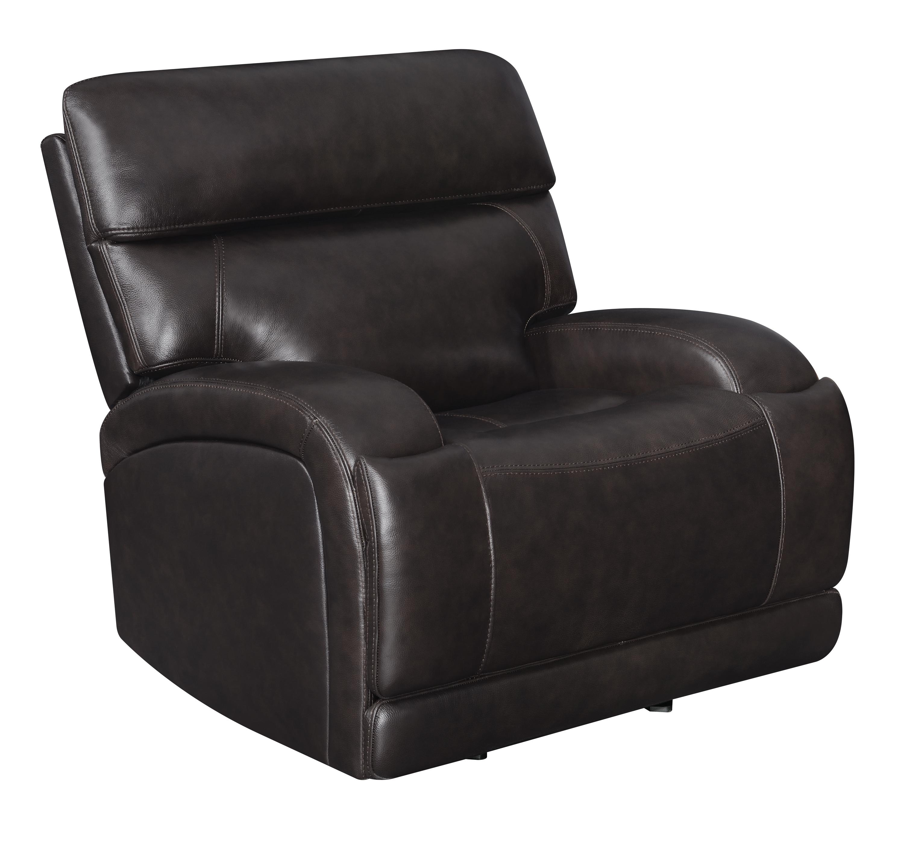 

    
 Photo  Modern Dark Brown Top Grain Leather Power Living Room Set 3pcs Coaster 610481P-S3 Longport
