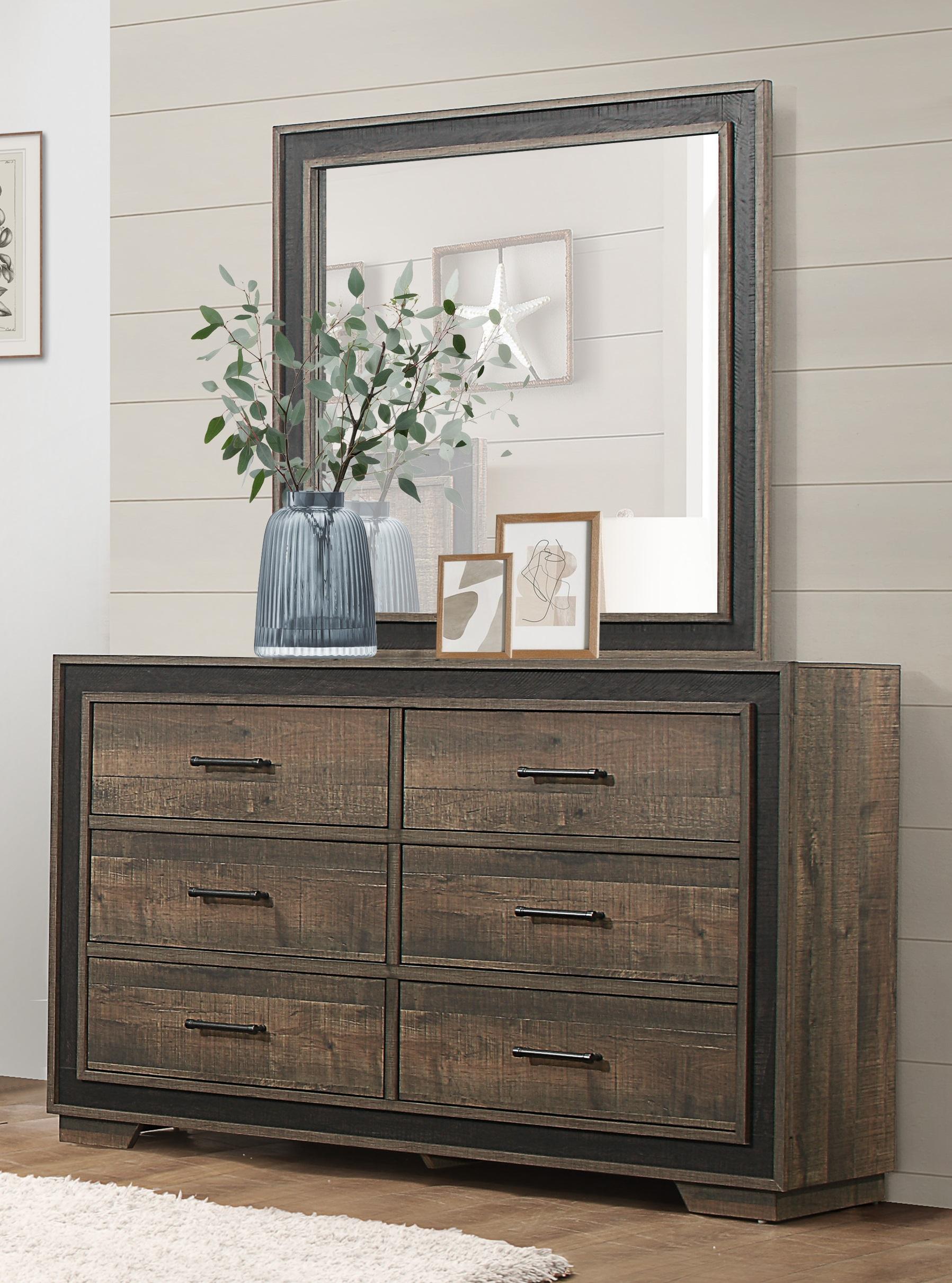 Modern Dresser w/Mirror 1695-5*6-2PC Ellendale 1695-5*6-2PC in Rustic Mahogany, Ebony 