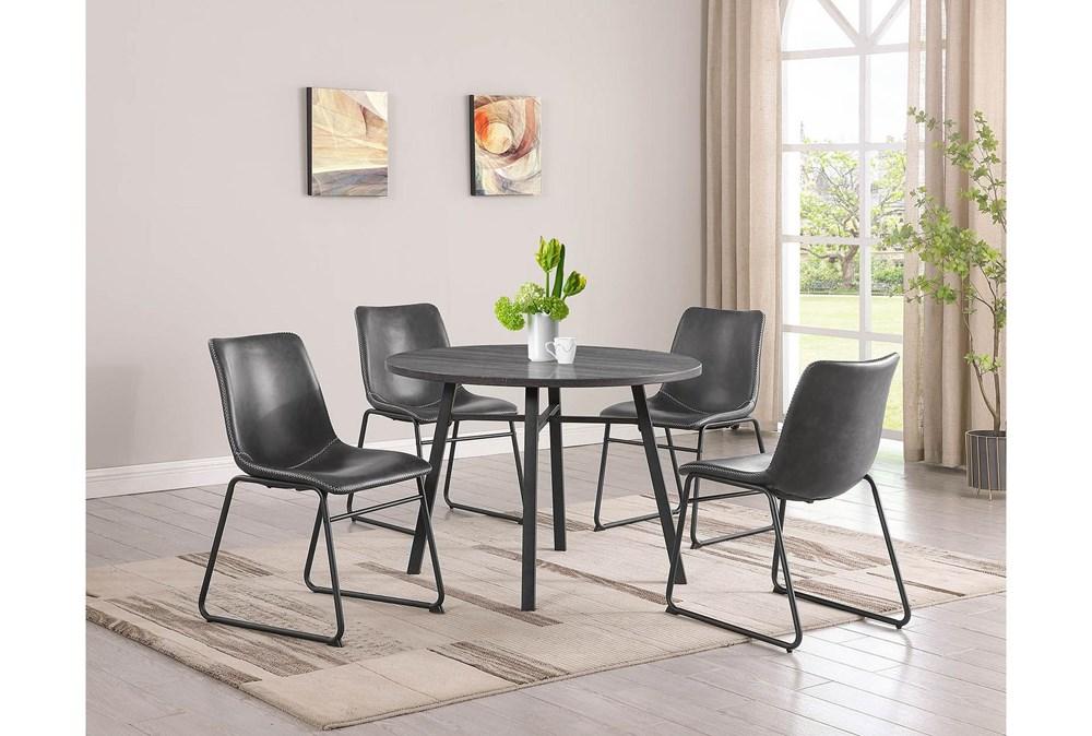 

    
Modern Dark Gray Dining Room Set by Crown Mark Minka 1174T-42-5pcs
