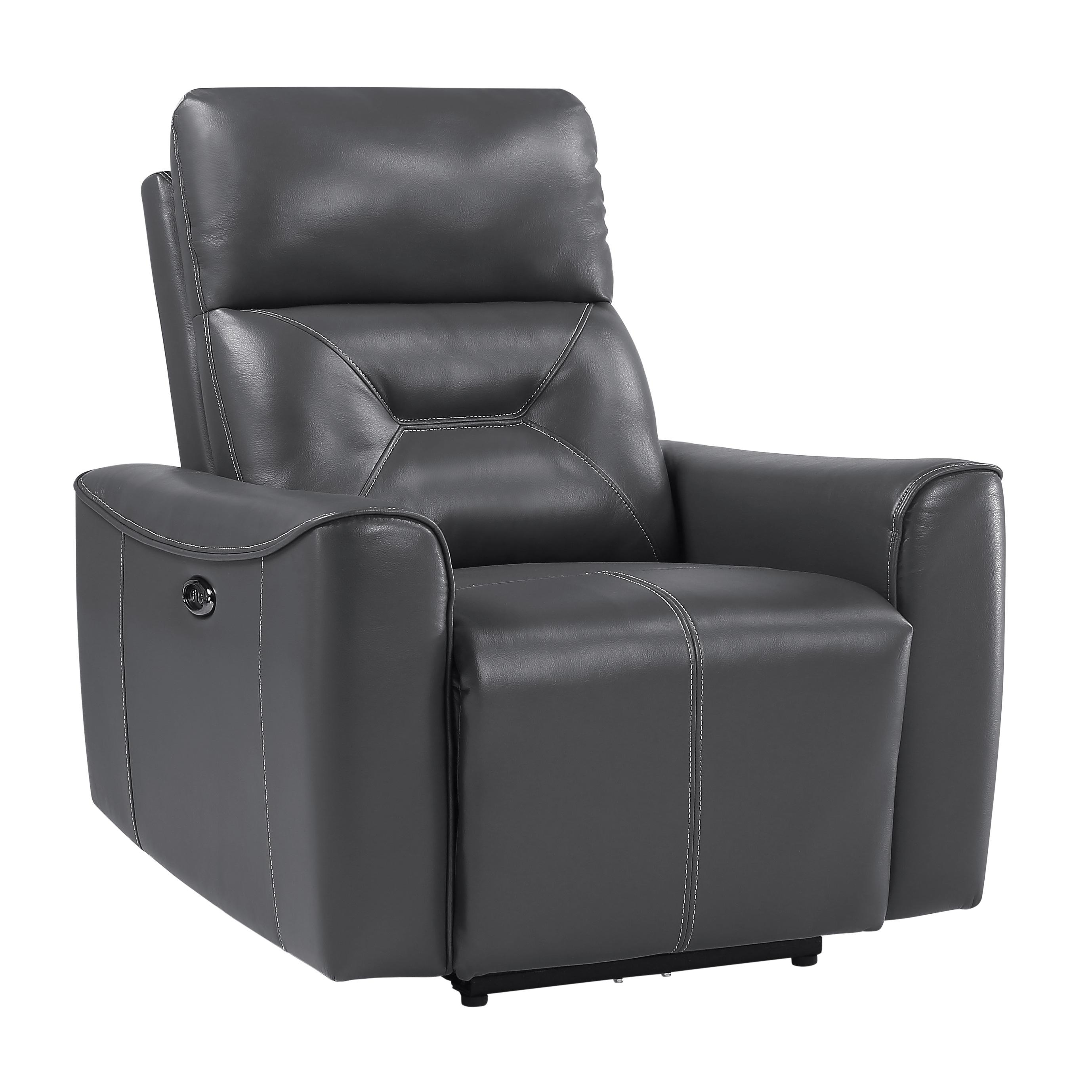 

    
Modern Dark Gray Faux Leather Power Reclining Chair Homelegance 9446GY-1PW Burwell

