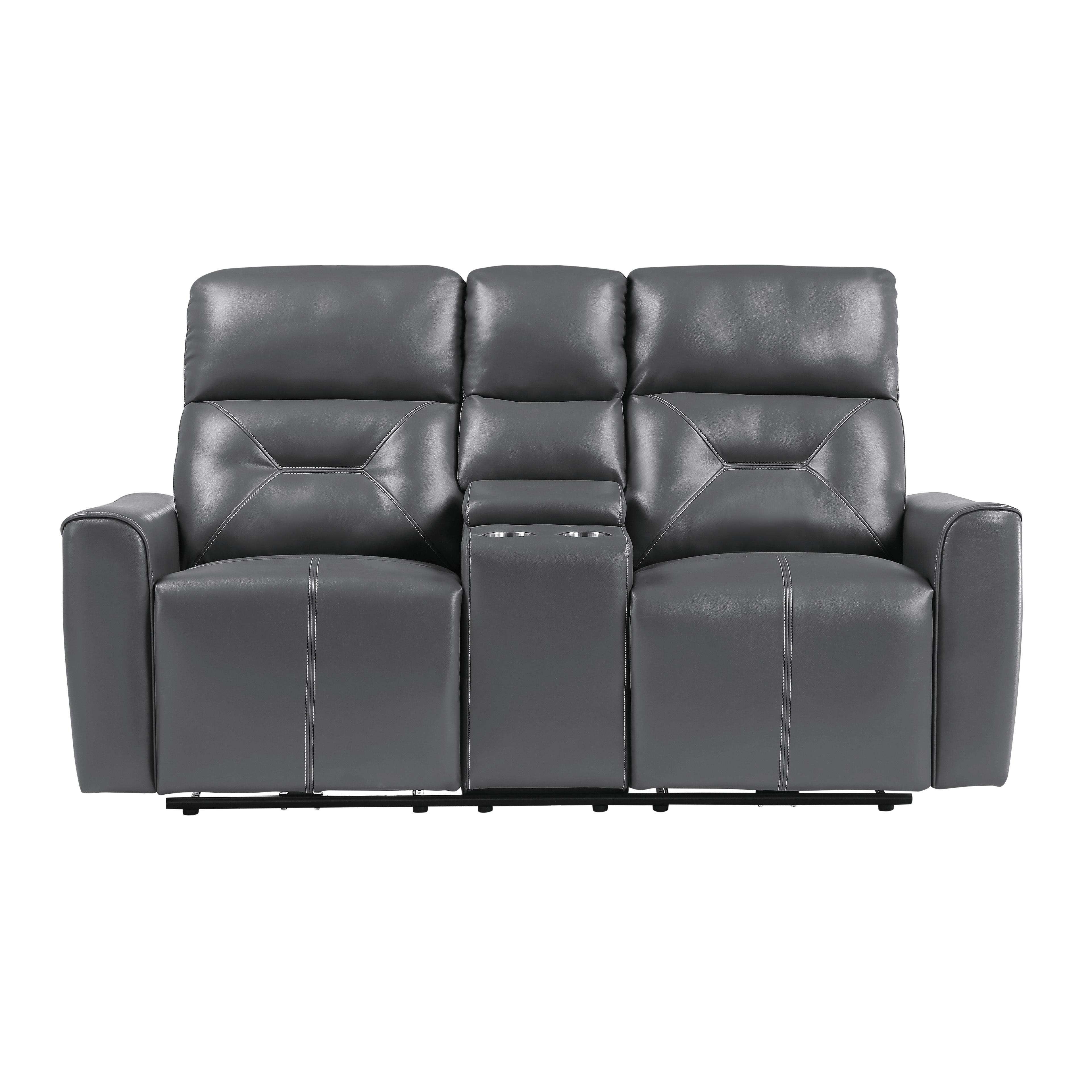 Modern Power Reclining Loveseat 9446GY-2PW Burwell 9446GY-2PW in Dark Gray Faux Leather