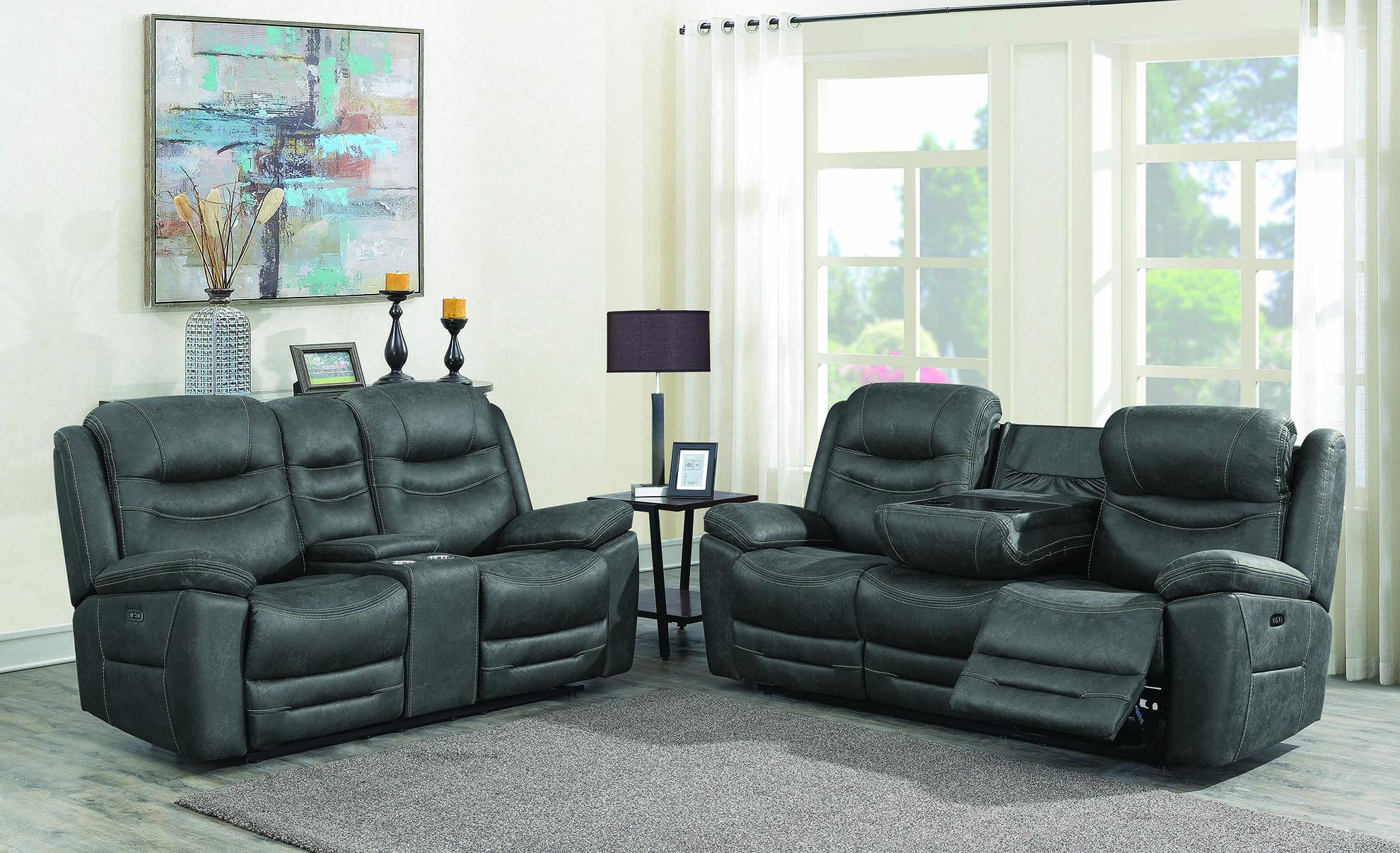 

    
Modern Dark Gray Faux Suede Power Living Room Set 2pcs Coaster 603341PP-S2 Hemer
