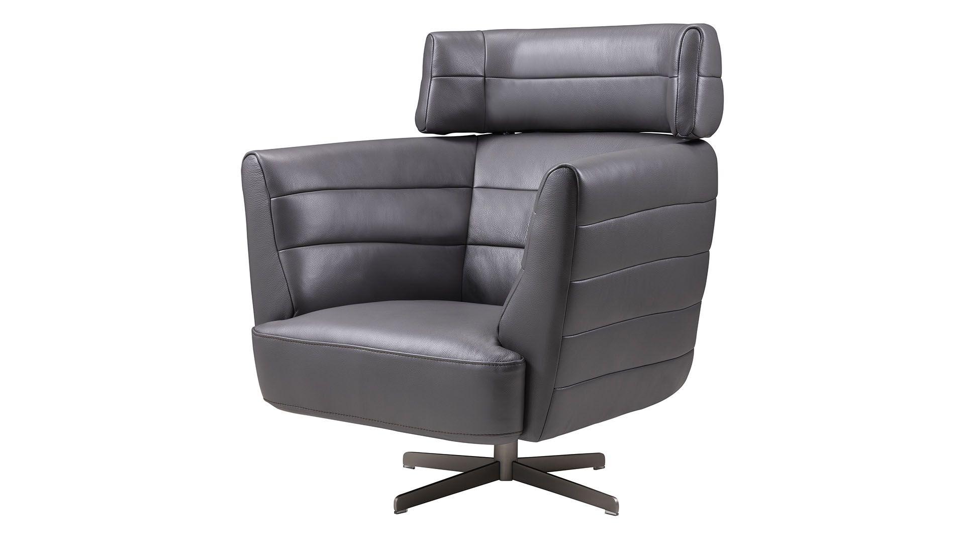 Contemporary, Modern Swivel Chair EK-CH08A-GR EK-CH08A-GR in Dark Gray Top grain leather