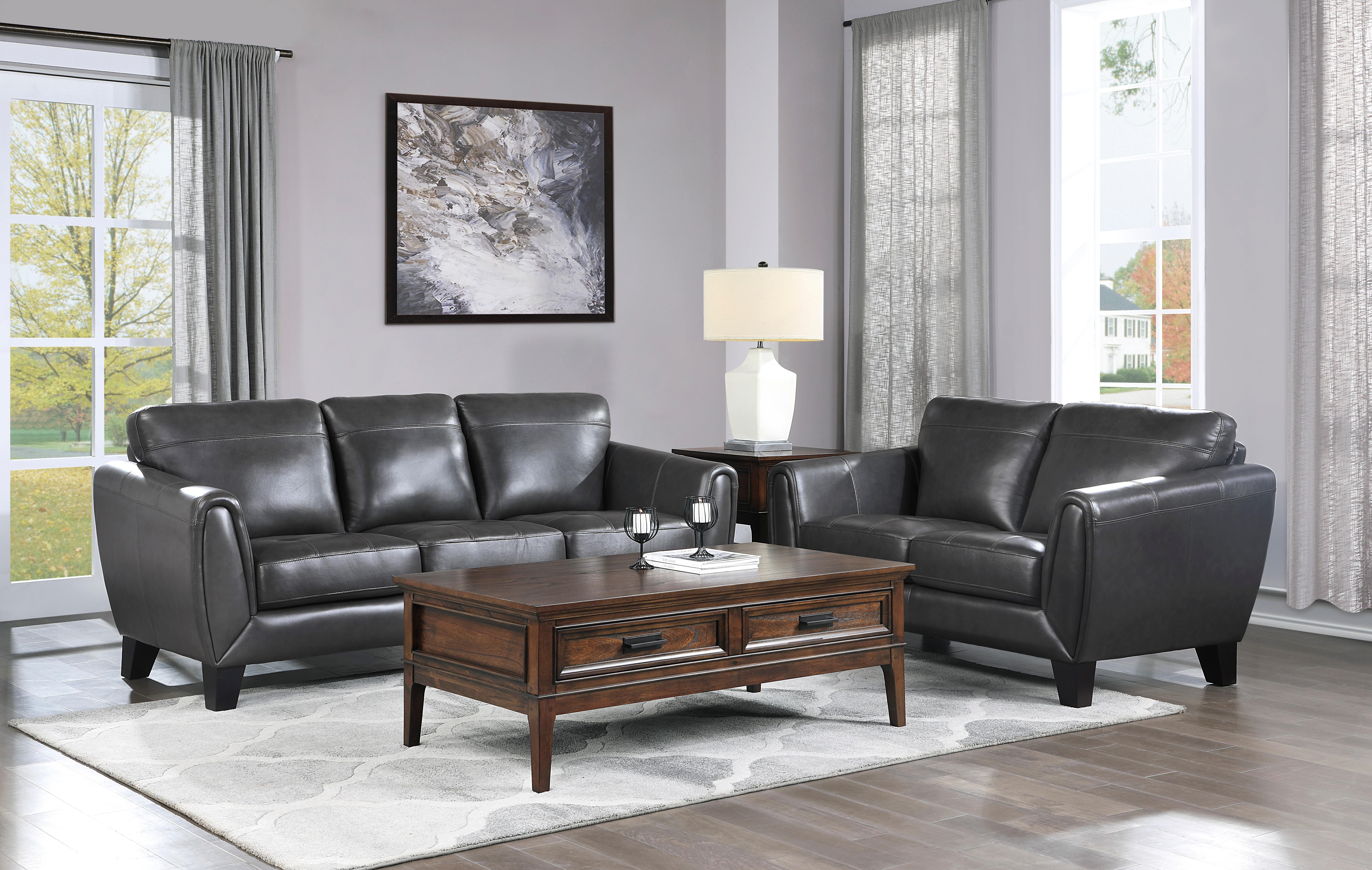 

    
Modern Dark Gray Leather Living Room Set 2pcs Homelegance 9460DG Spivey
