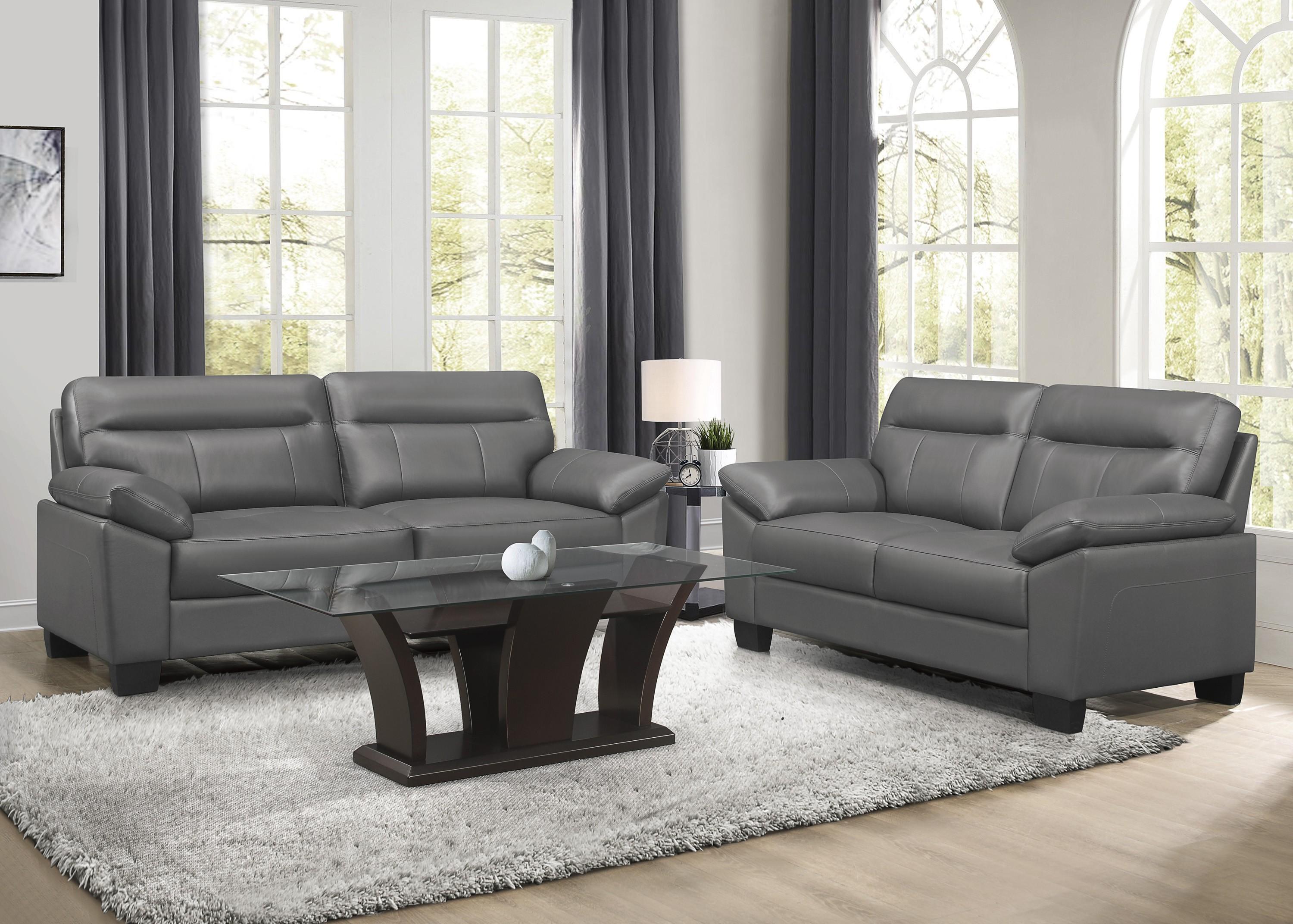 

    
Modern Dark Gray Leather Living Room Set 2pcs Homelegance 9537DGY Denizen
