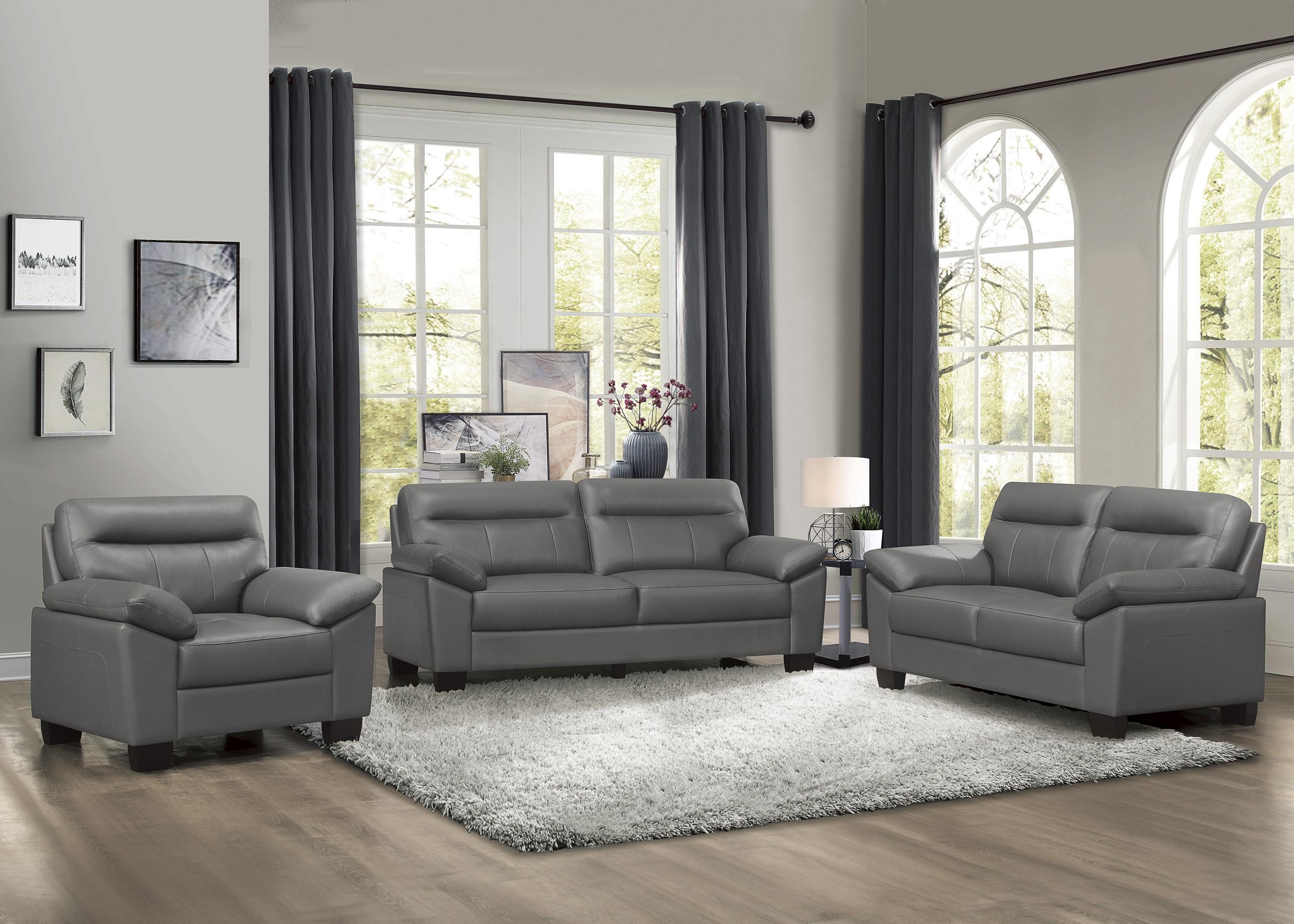 

    
Modern Dark Gray Leather Living Room Set 3pcs Homelegance 9537DGY Denizen
