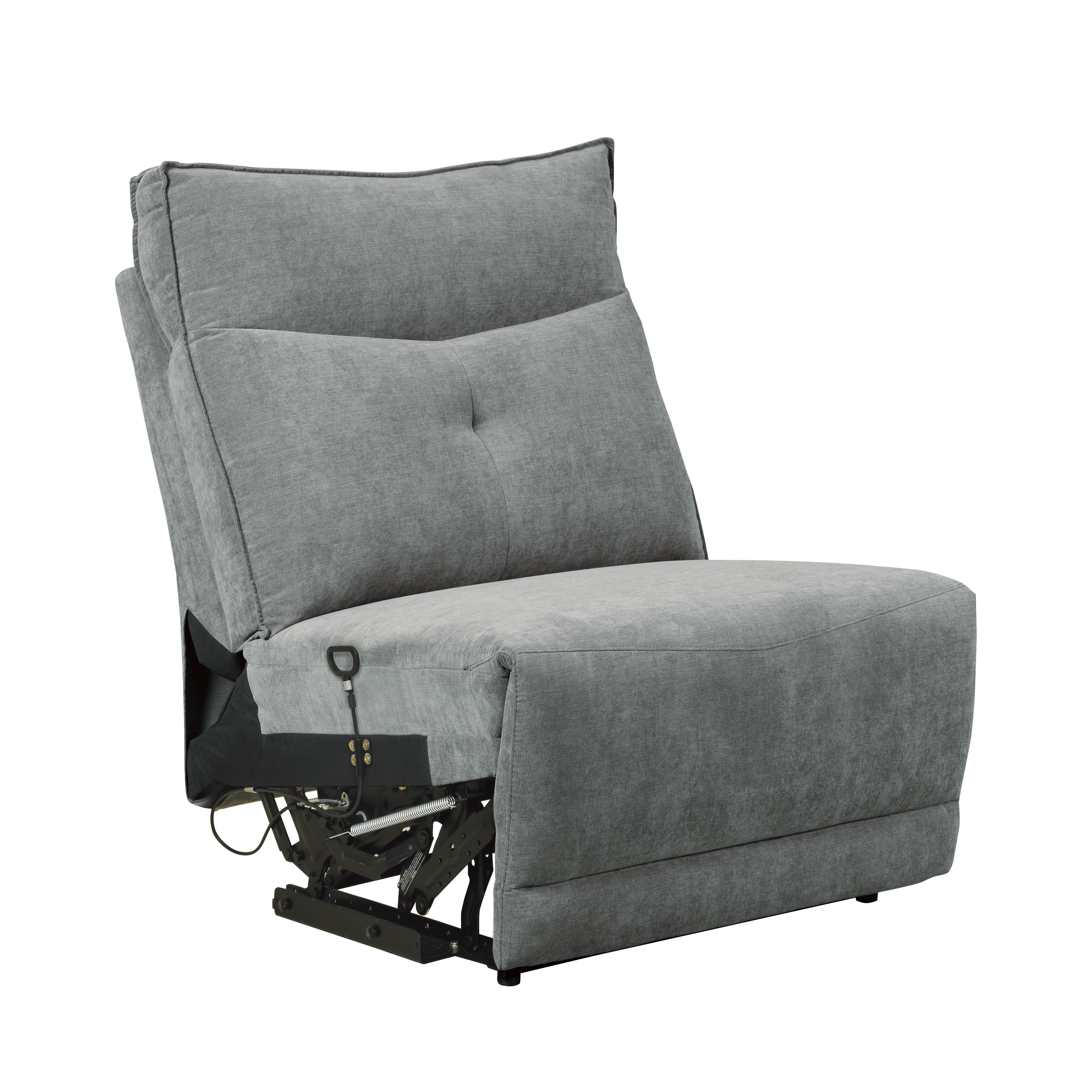 

    
Modern Dark Gray Textured Armless Reclining Chair Homelegance 9509DG-AR Tesoro
