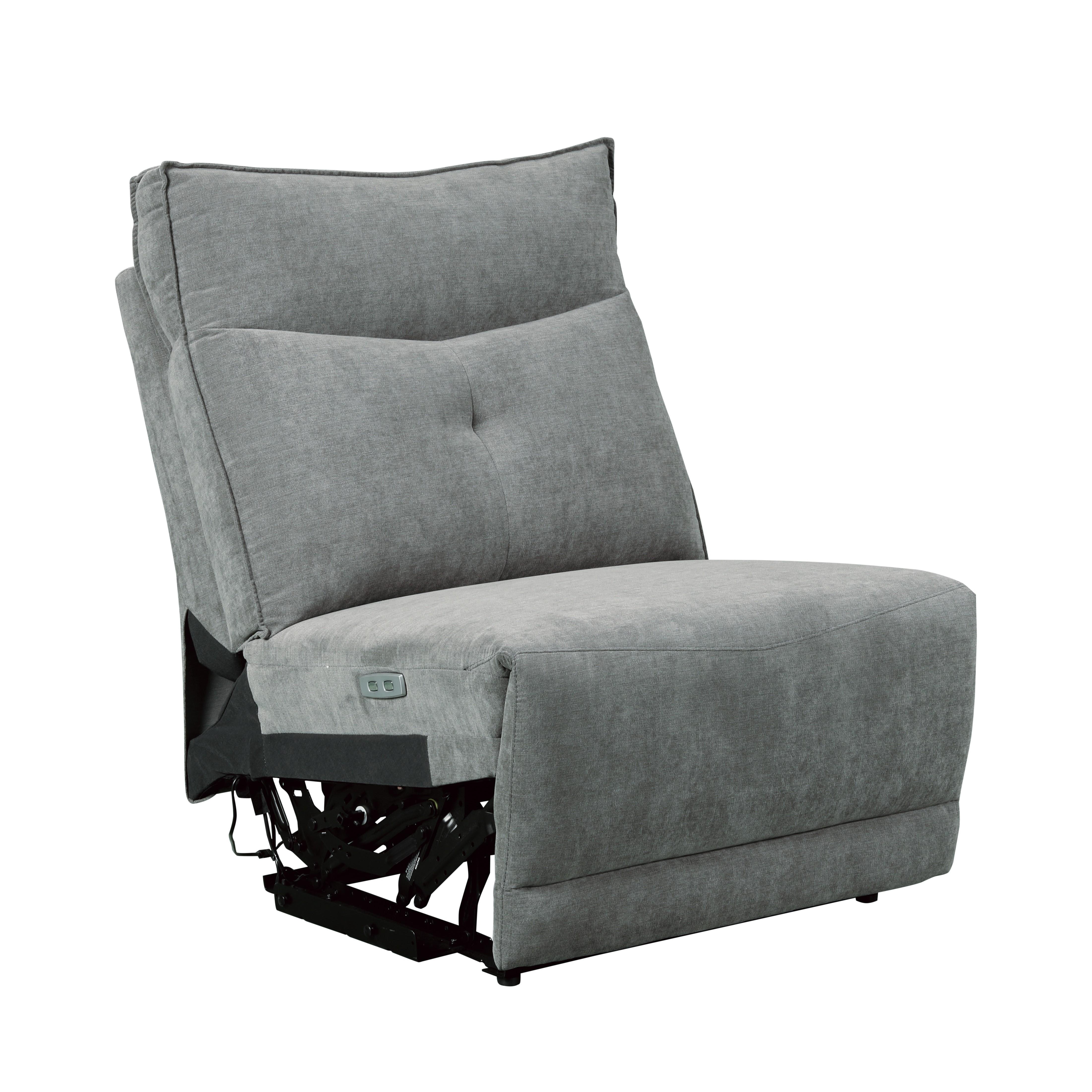 

    
Modern Dark Gray Textured Power Armless Reclining Chair Homelegance 9509DG-ARWH Tesoro

