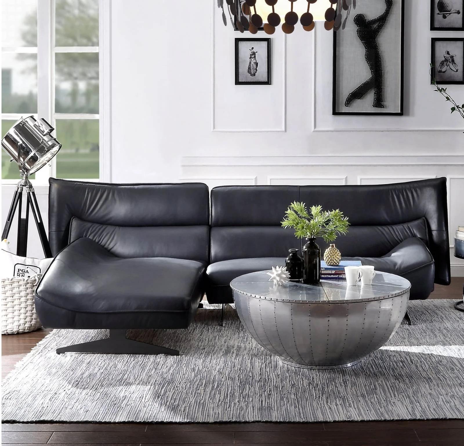 

    
Modern Dark Gray Top Grain Leather Sectional Sofa by Acme Maeko 55060-2PC
