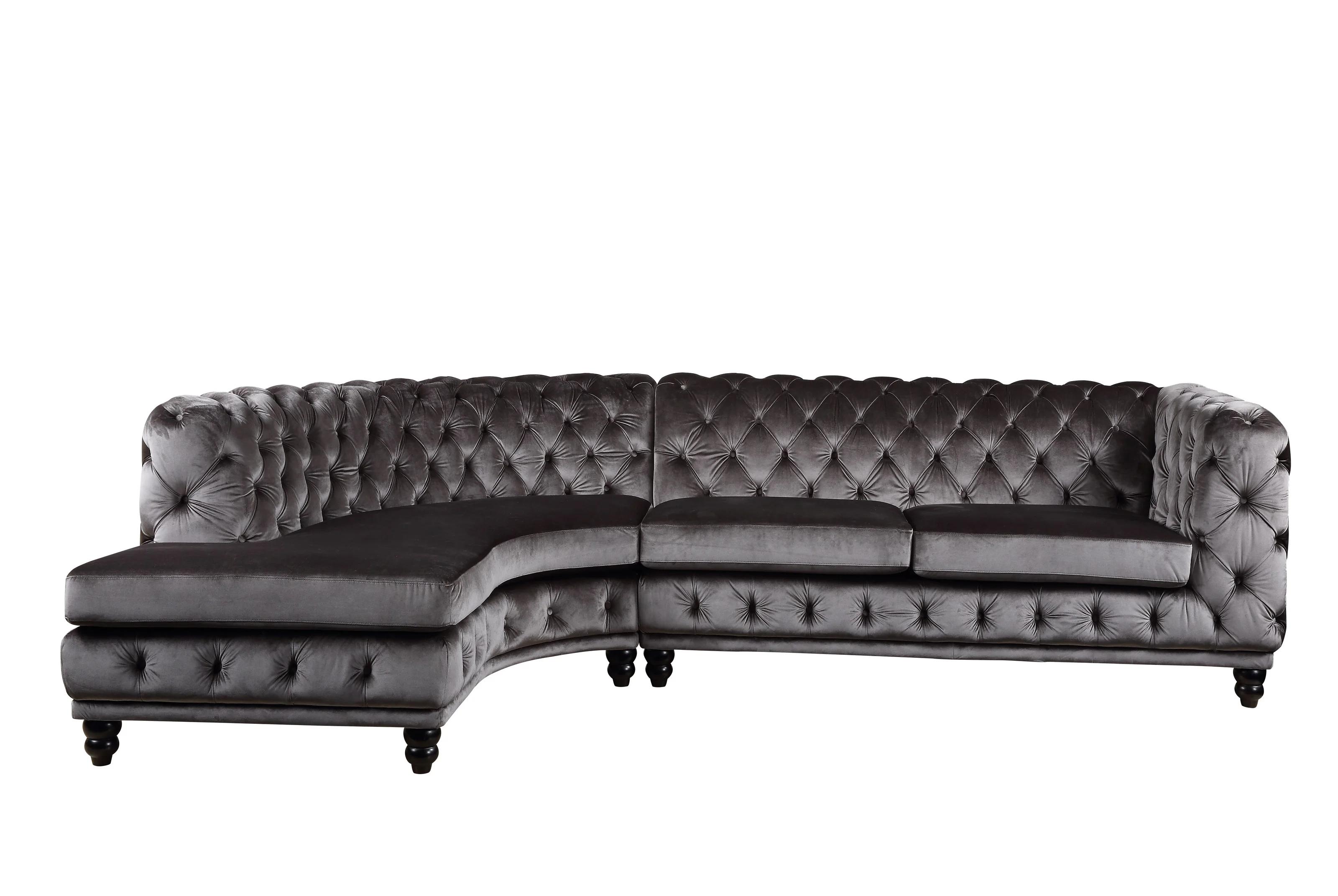 Modern Sectional Sofa Ninagold LV00337-2pcs in Dark Gray Velvet