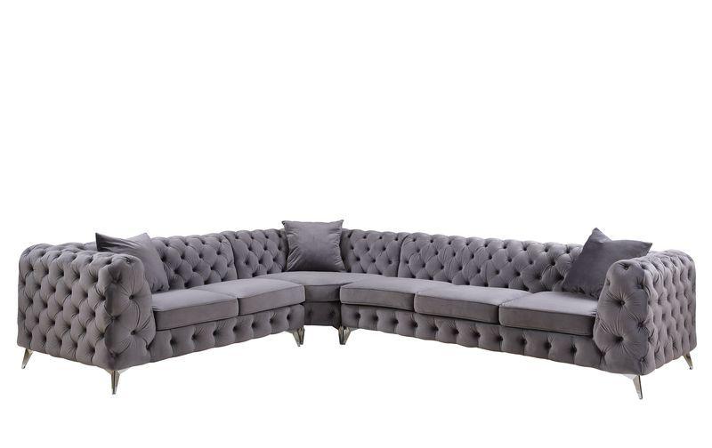 Modern, Classic Sectional Sofa Wugtyx LV00335-3pcs in Gray Velvet
