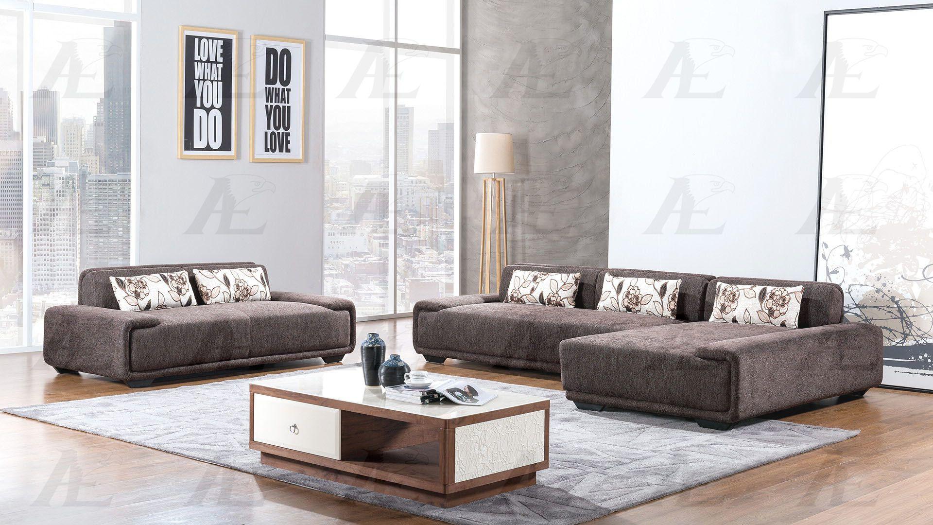Modern Sofa Chaise and Loveseat Set AE-L2002 AE-L2002-Set-3-RHC in Gray Fabric