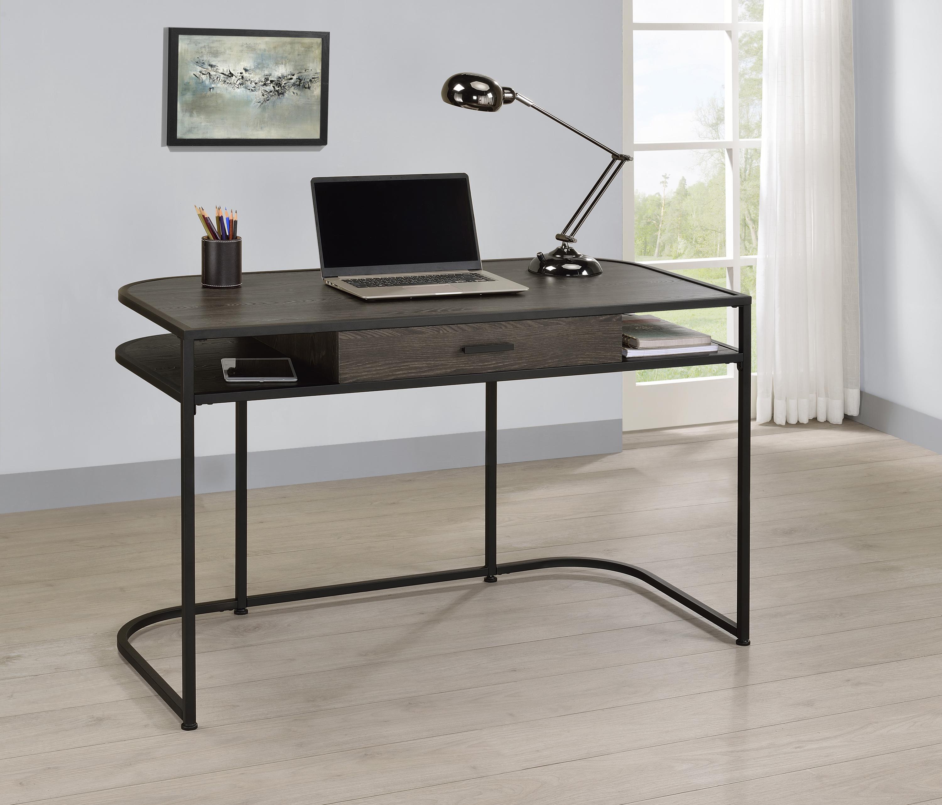 

    
 Shop  Modern Dark Oak Steel & Wood Writing Desk Coaster 803411 Ember
