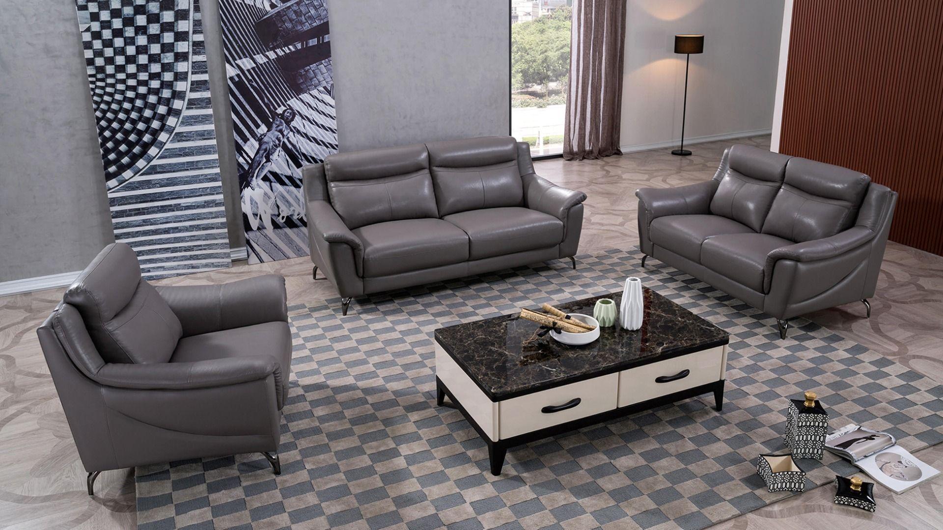 Contemporary, Modern Sofa Set EK150-DT EK150-DT-Set-3 in Dark Tan Italian Leather