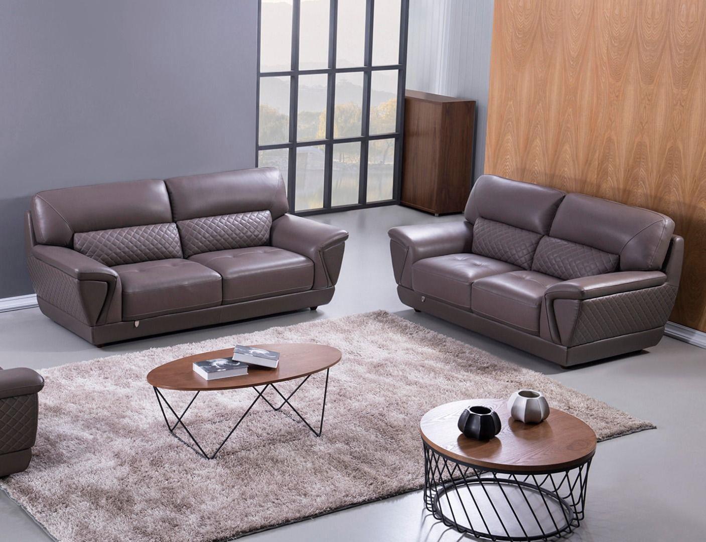 Contemporary, Modern Sofa Set EK099-DT EK099-DT- Set-2 in Dark Tan Italian Leather