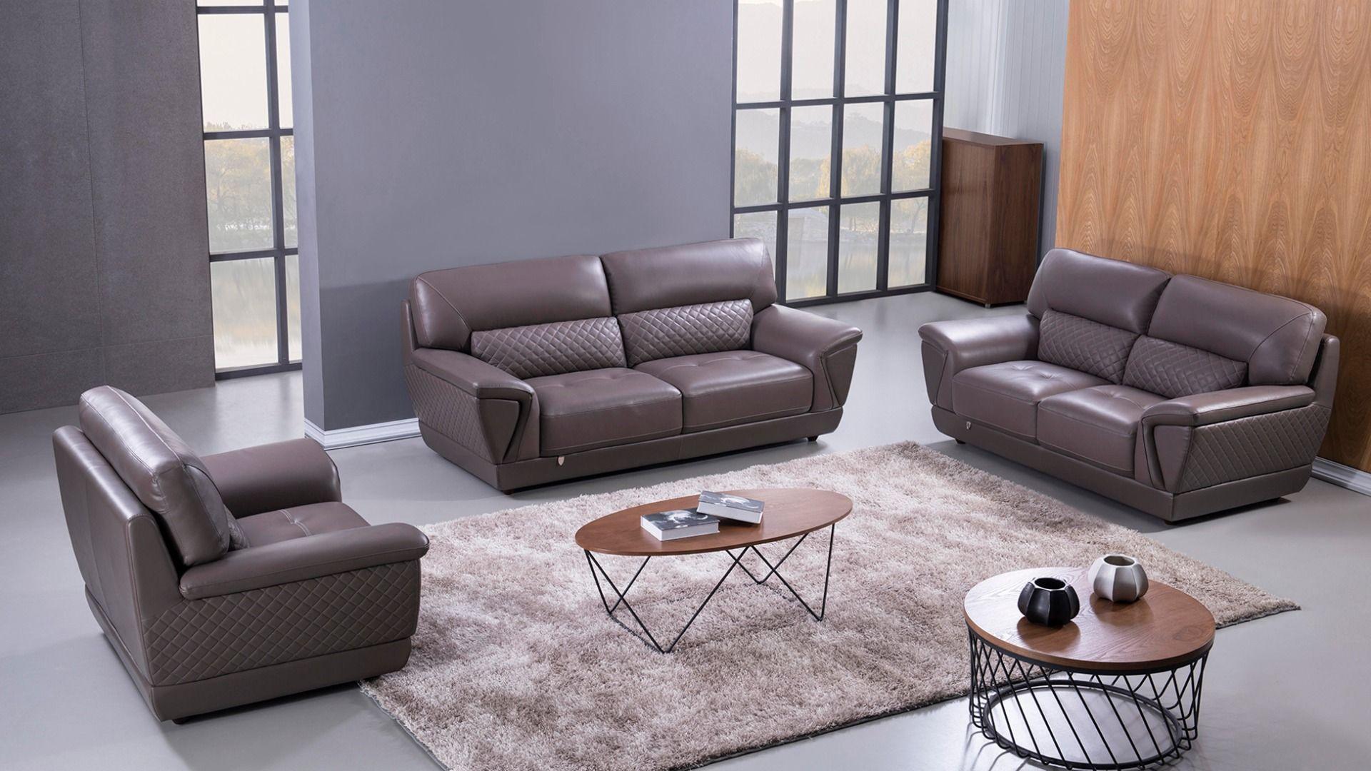 Modern Sofa Set EK099-DT EK099-DT- Set-3 in Dark Tan Italian Leather