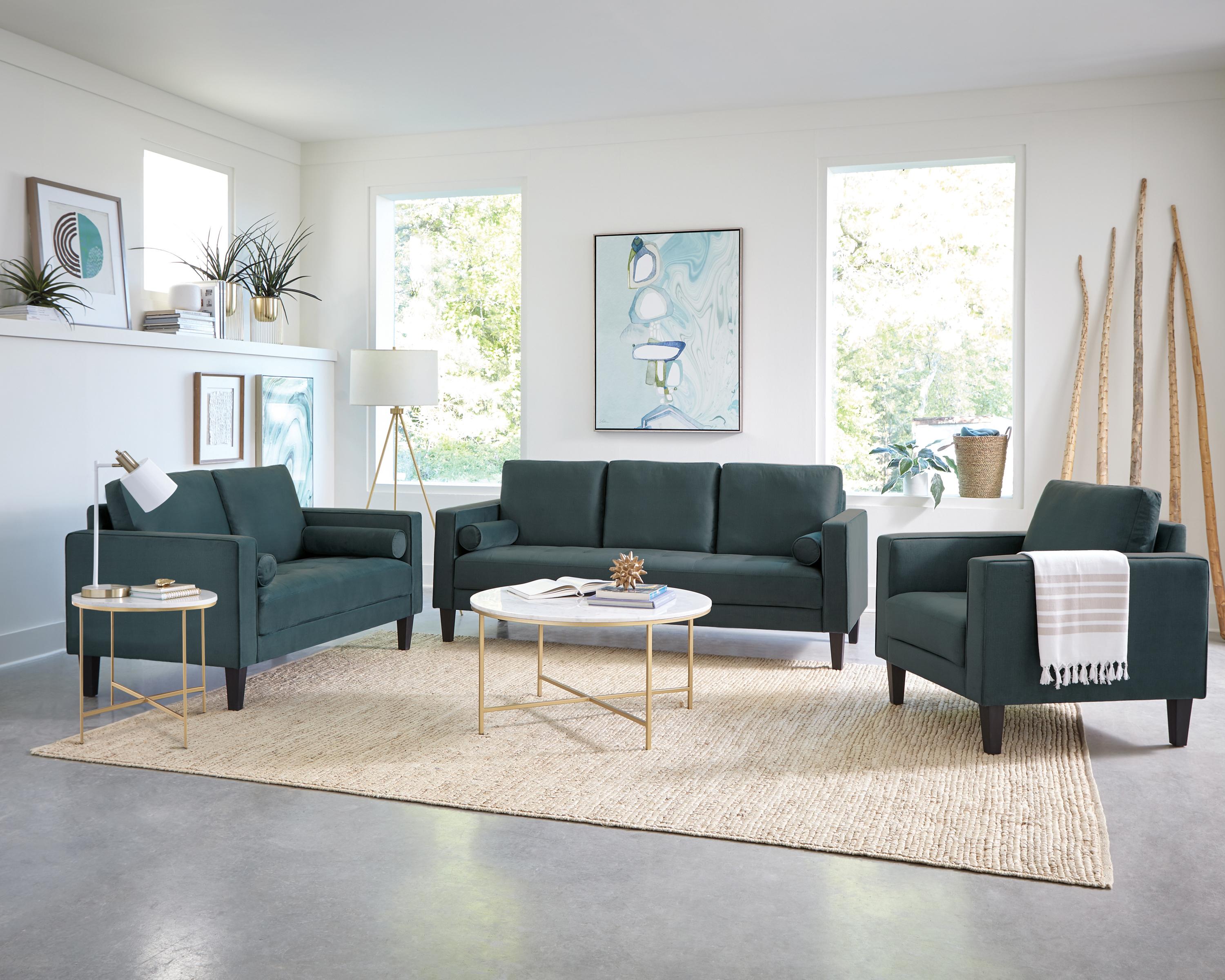 Modern Living Room Set 509071-S3 Gulfdale 509071-S3 in Teal Velvet