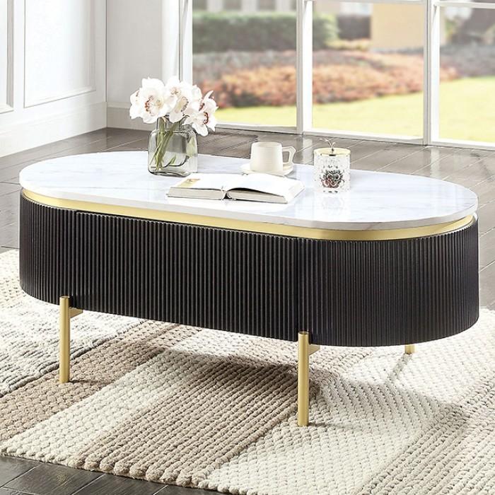 

    
Modern Dark Walnut Metal Coffee Table Furniture of America Koblenz CM4412WN-C-CT
