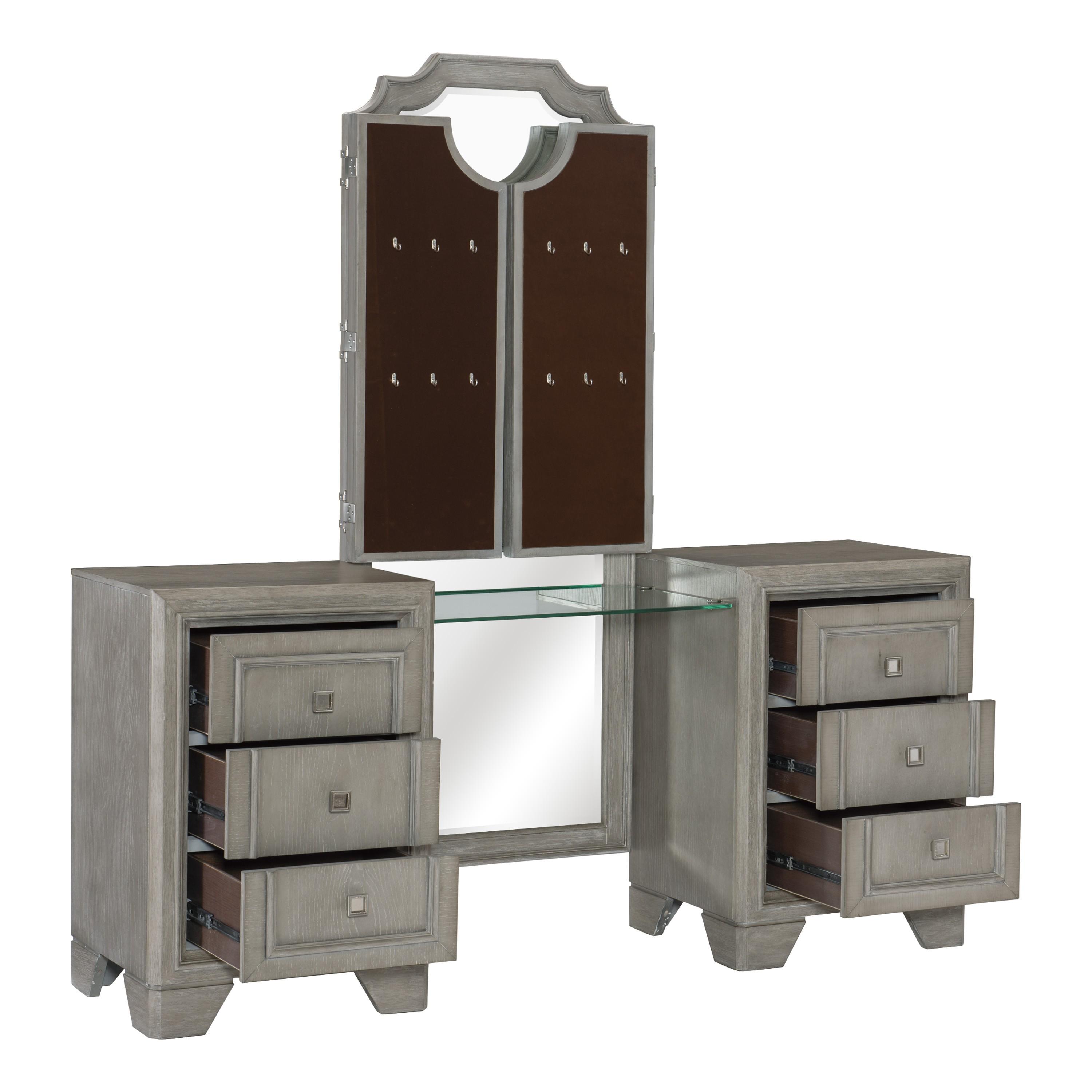 

    
1546-15-3PC Colchester Vanity Dresser Mirror &amp; Stool Set
