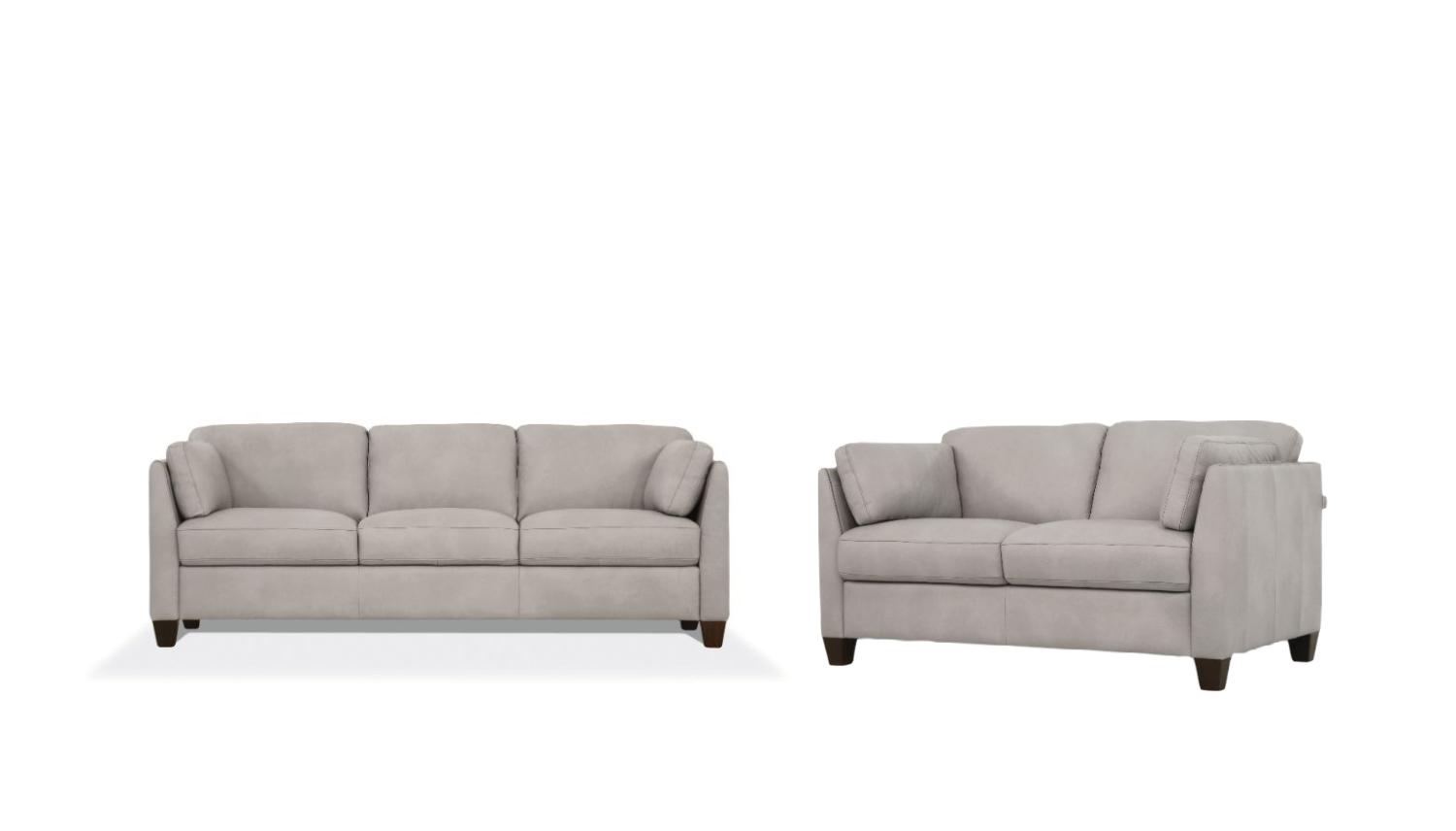 Modern, Transitional Sofa and Loveseat Set Matias 55015-2pcs in Light Beige Leather