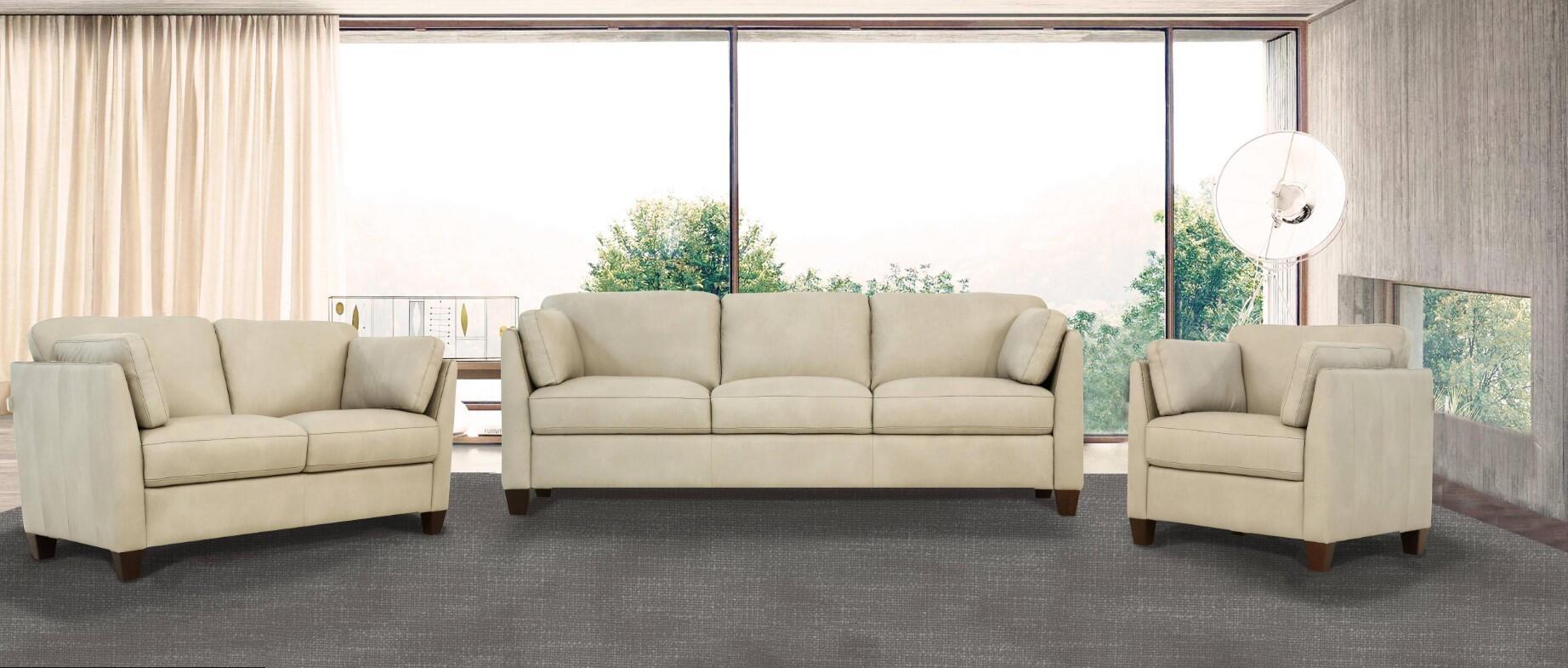 

    
 Order  Modern Dusty White Leather Sofa + Loveseat + Chair by Acme Matias 55015-3pcs
