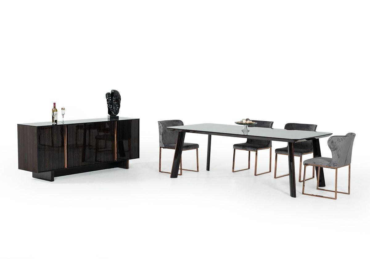 

    
Modern Ebony & Rosegold Dining Table + 4 Chairs + Buffet by VIG Modrest Chadwick
