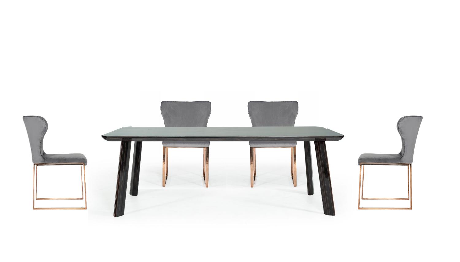 

    
Modern Ebony & Rosegold Dining Table + 4 Chairs by VIG Modrest Chadwick
