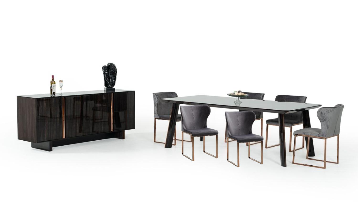 

    
Modern Ebony & Rosegold Dining Table + 6 Chairs + Buffet by VIG Modrest Chadwick
