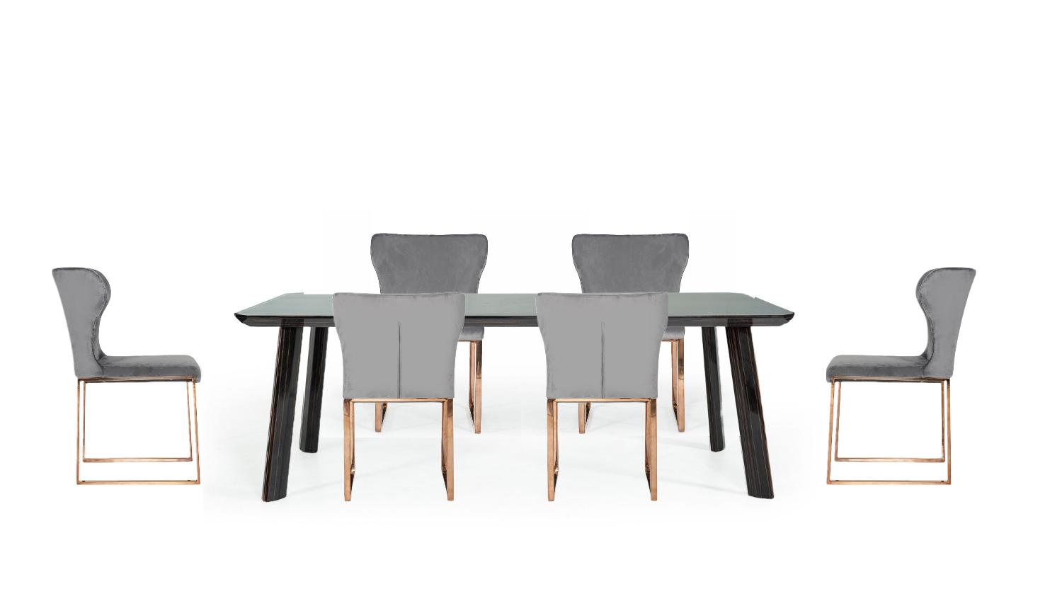

    
Modern Ebony & Rosegold Dining Table + 6 Chairs by VIG Modrest Chadwick
