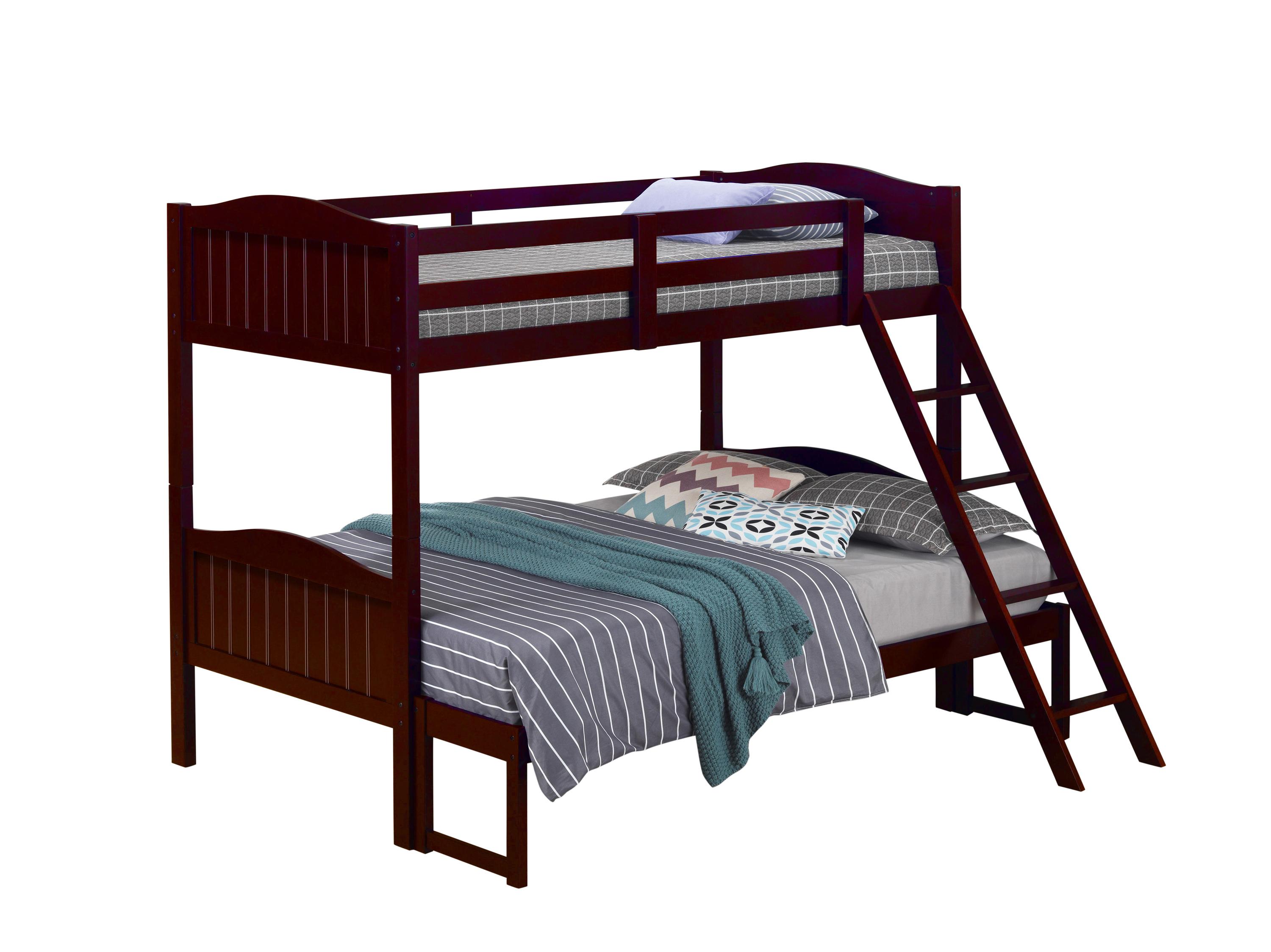 

    
Modern Espresso Solid Rubberwood Twin/Full Bunk Bed Coaster 405054BRN Littleton
