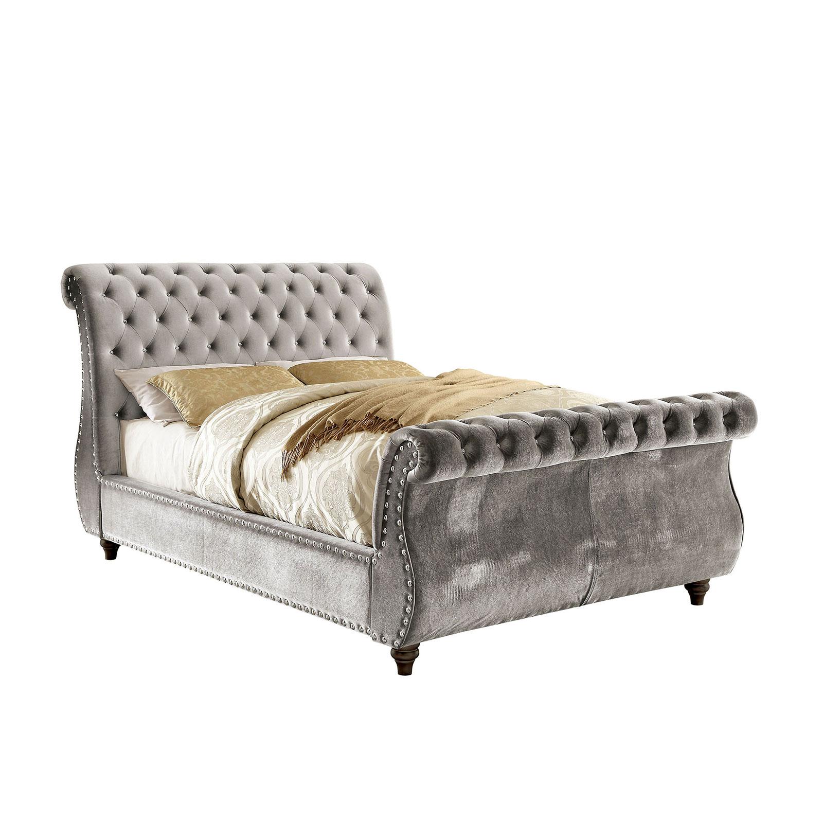 

        
00841403125835Gray Fabric Cal King Sleigh Bed NOELLA CM7128GY-CK Furniture of America Modern
