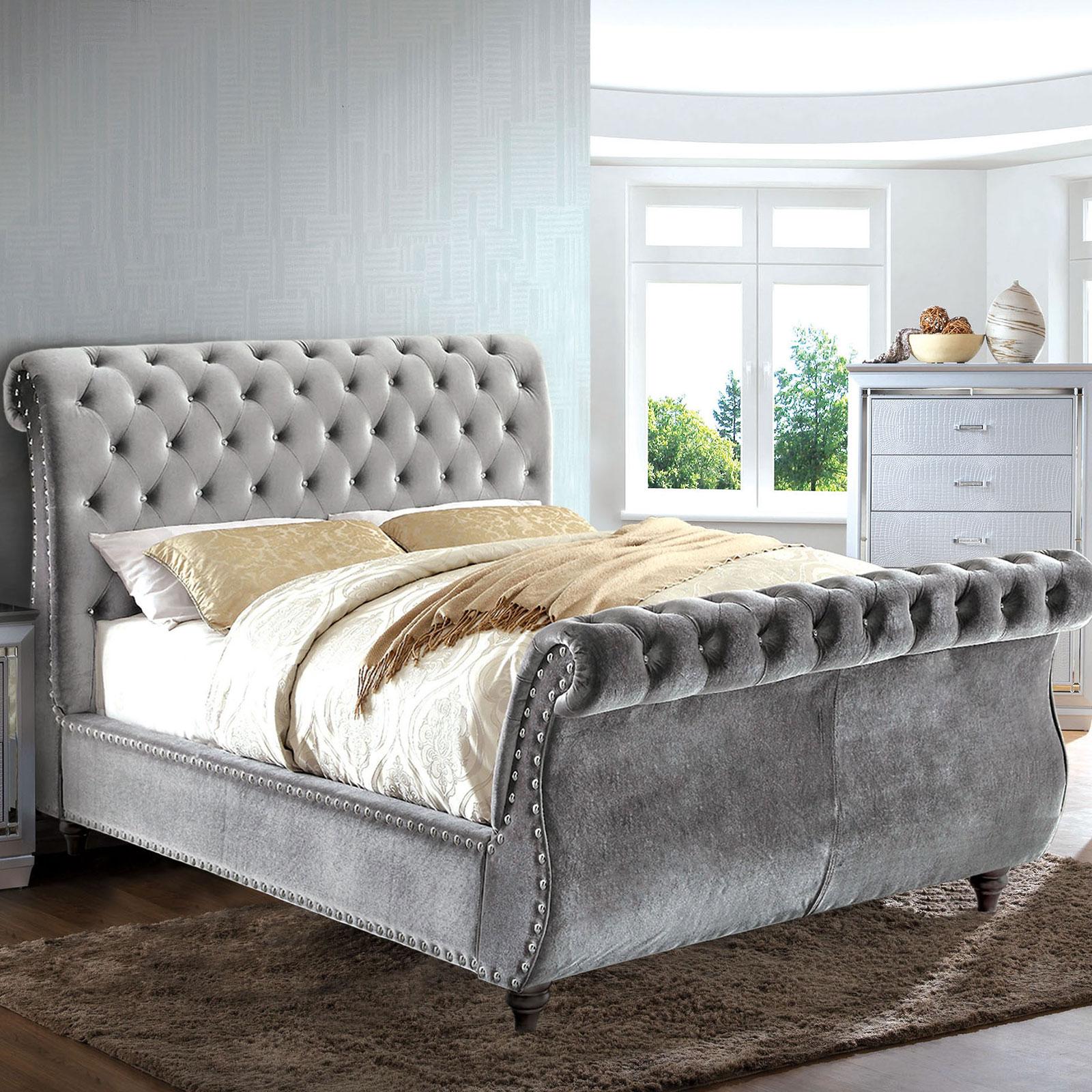 Modern Sleigh Bed NOELLA CM7128GY-EK CM7128GY-EK-BED in Gray Fabric