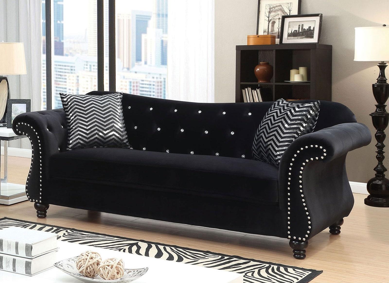 

    
Glam Black Flannelette Sofa JOLANDA CM6159BK-SF  Furniture of America
