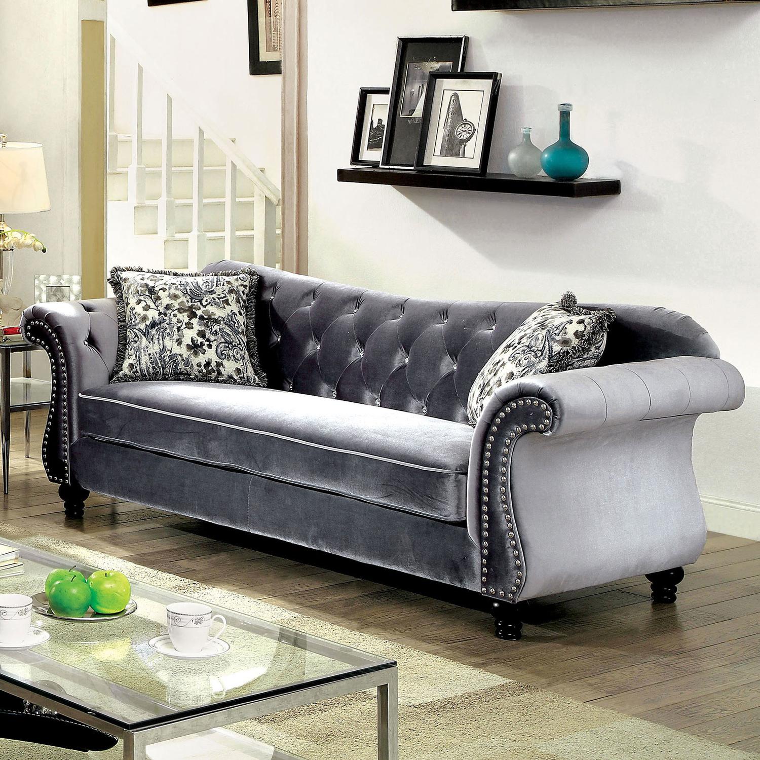 

    
Glam Gray Flannelette Sofa JOLANDA CM6159GY-SF Furniture of America Modern
