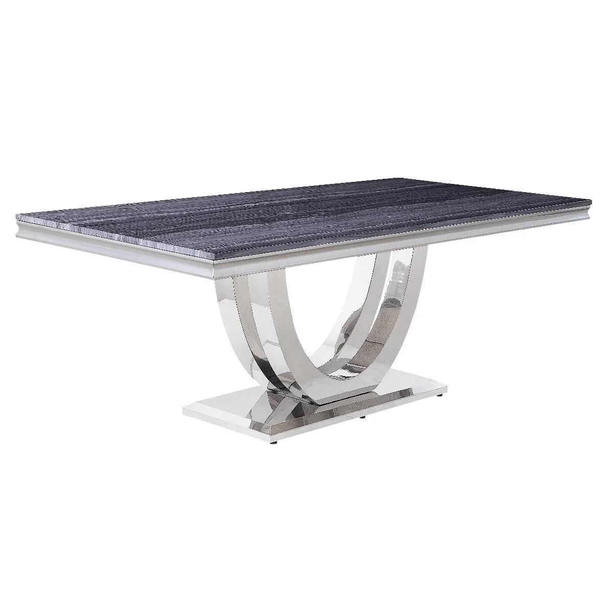 

    
Modern Faux Marble & Mirrored Silver Dining Table by Acme Cambrie DN00221
