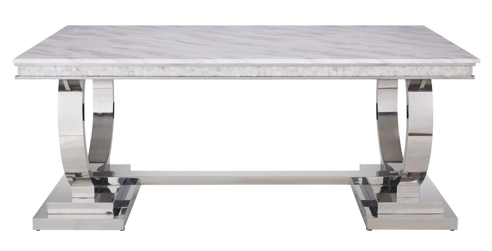 

    
Modern Faux Marble & Mirrored Silver Dining Table by Acme Zander 68250

