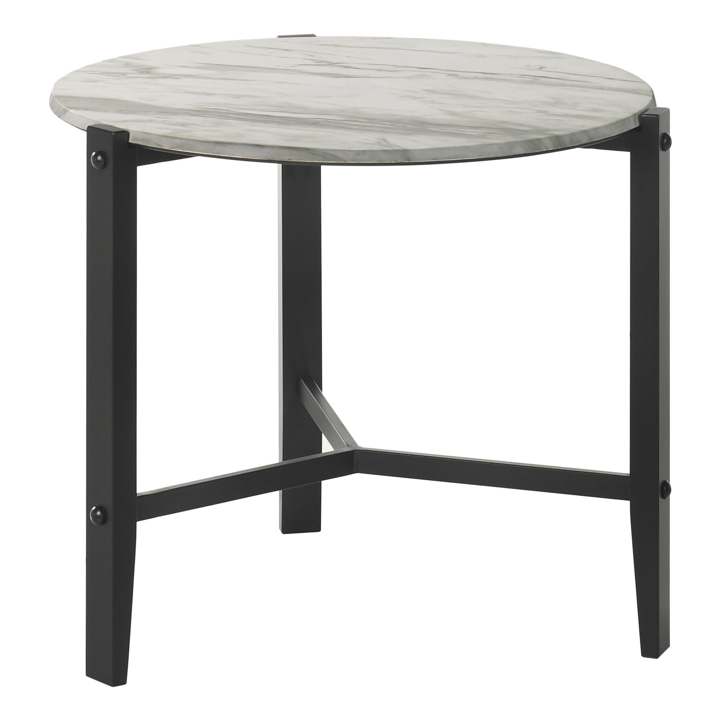 

    
Modern Faux White Marble & Metal End Table Coaster 753537
