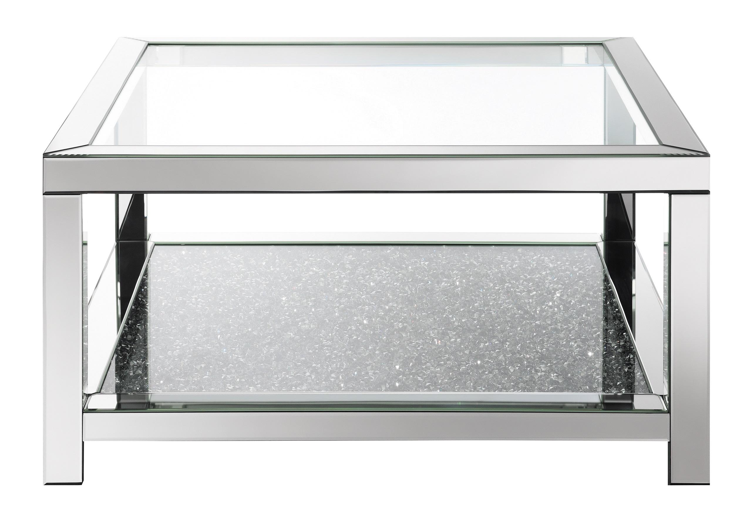 

    
Modern Glam Clear Tempered Glass & Mirror Coffee Table Coaster 736218
