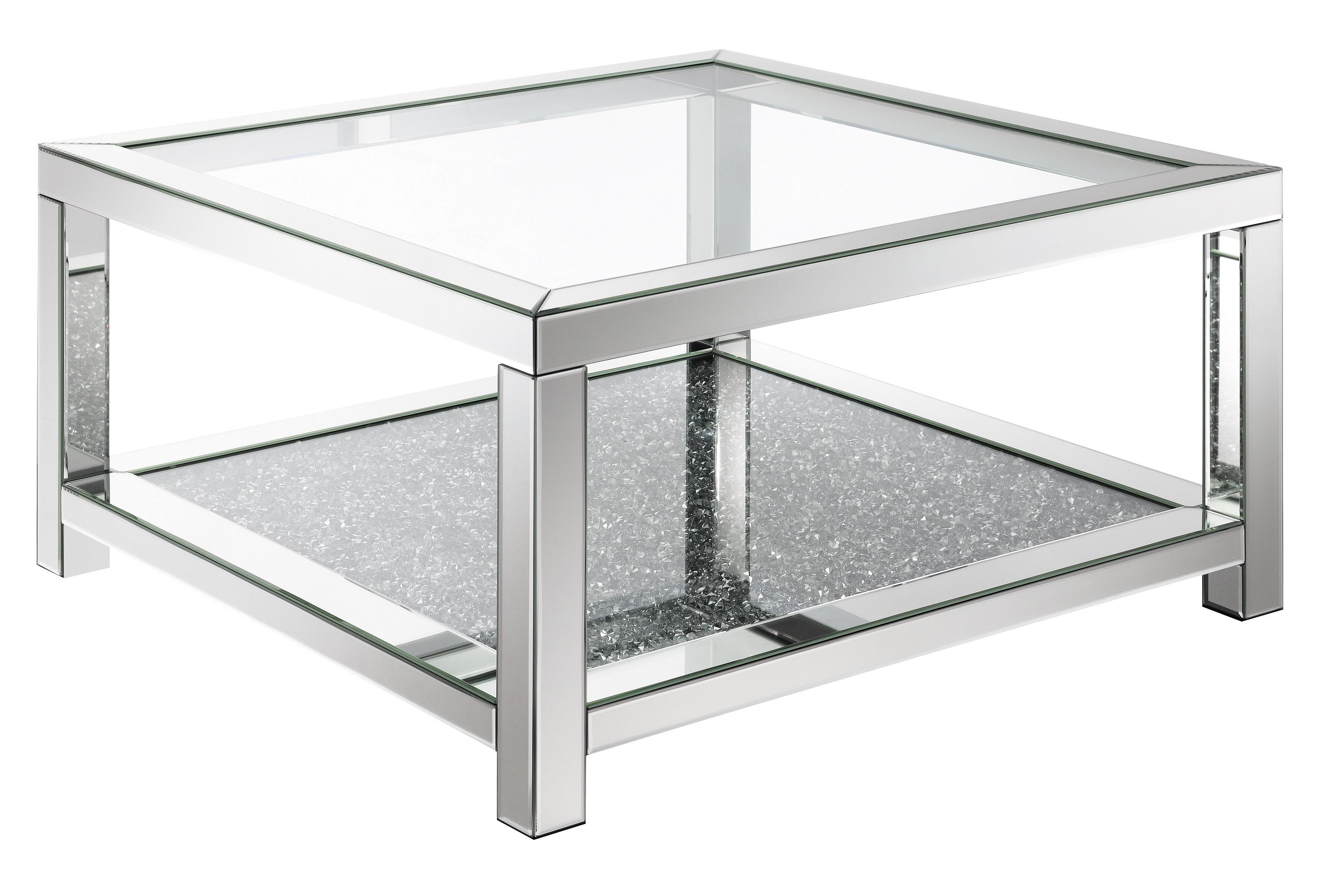 

    
Modern Glam Clear Tempered Glass & Mirror Coffee Table Coaster 736218
