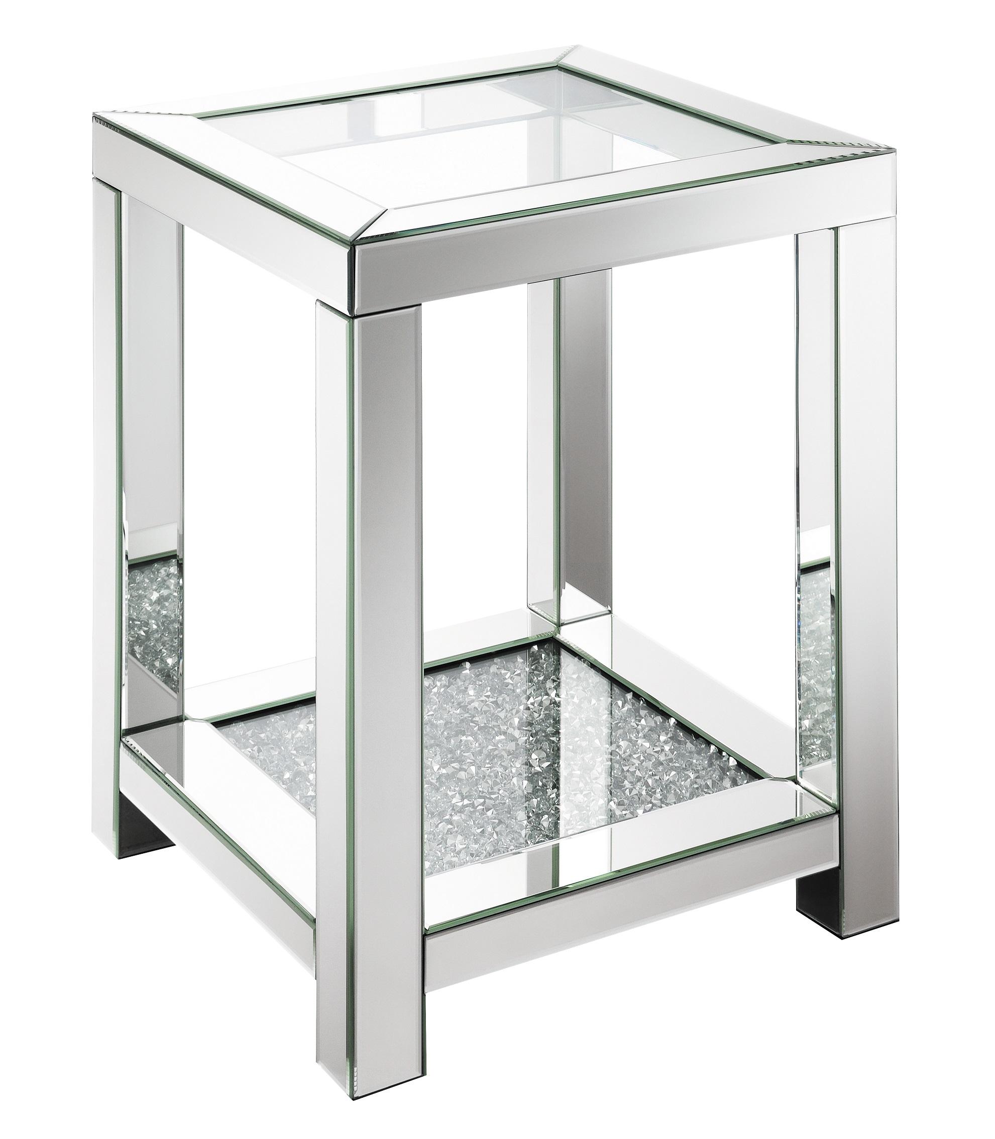 

    
Modern Glam Clear Tempered Glass & Mirror End Table Coaster 736217
