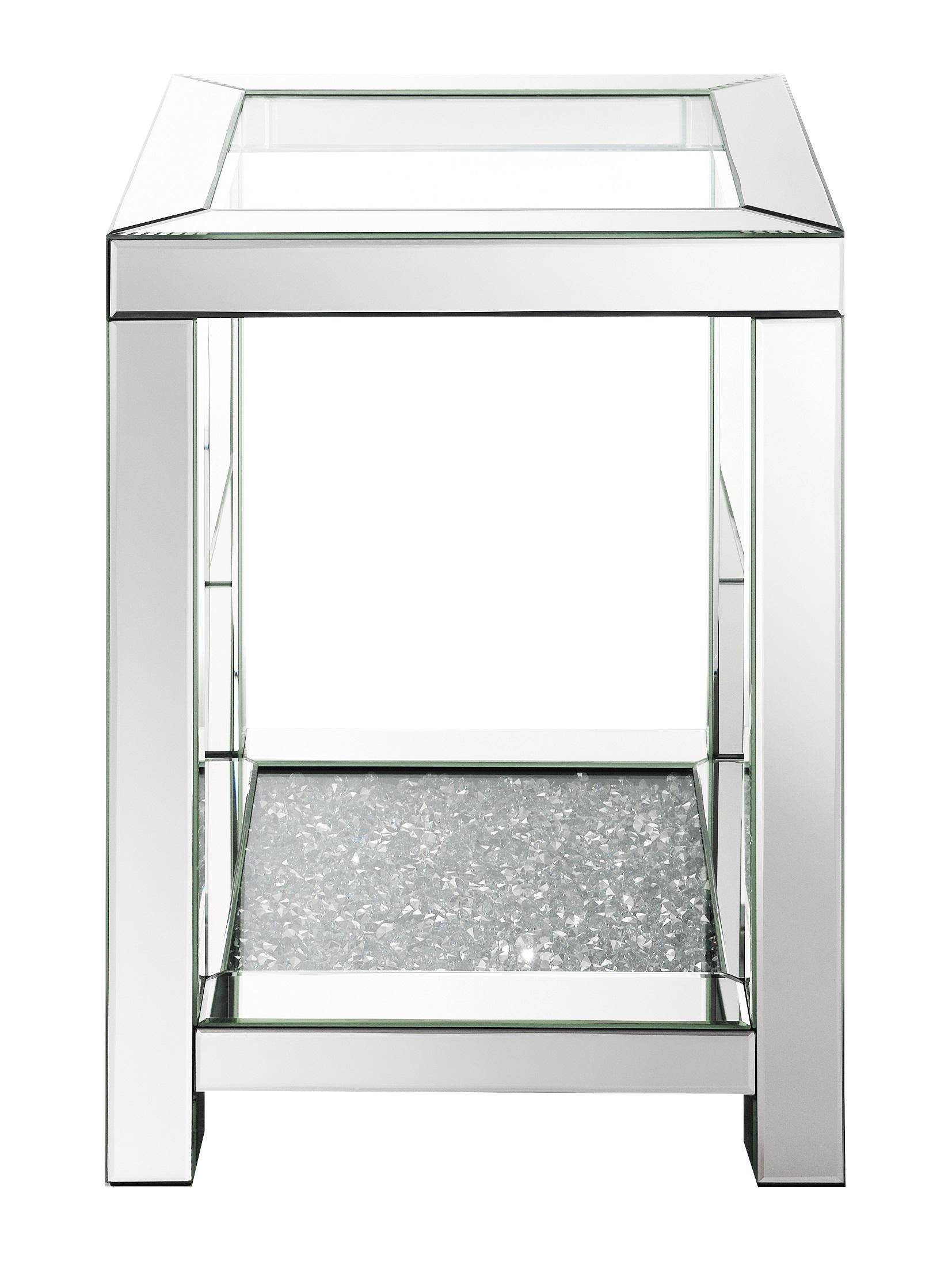 

    
Modern Glam Clear Tempered Glass & Mirror End Table Coaster 736217
