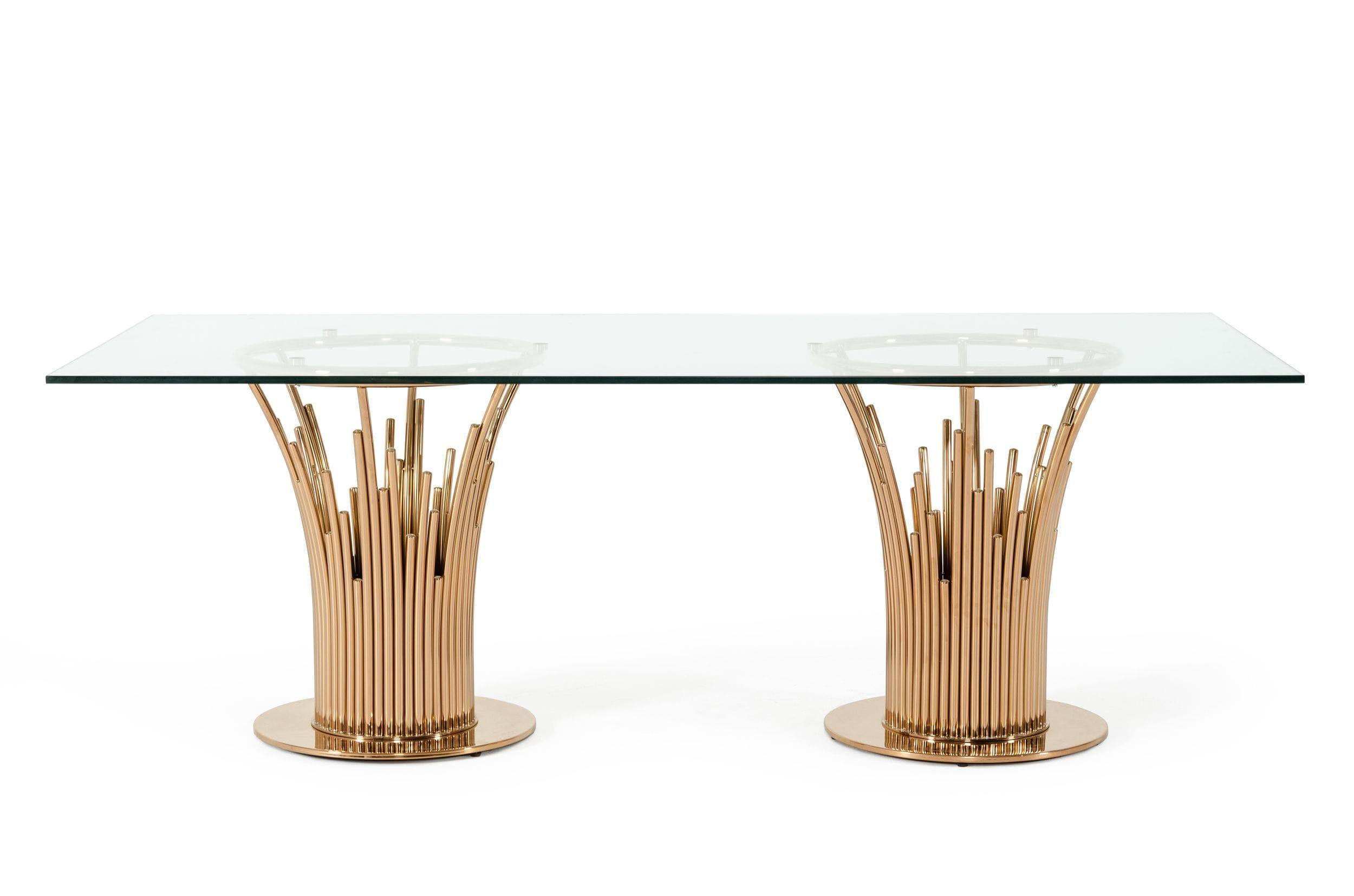 

    
Modern Glass & Rosegold Dining Table + 6 Chairs by VIG Modrest Paxton

