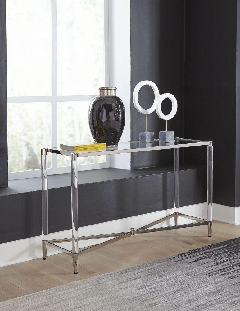 

    
Modern Glass Top & Steel Base Round Console Table MARILYN by Modus Furniture
