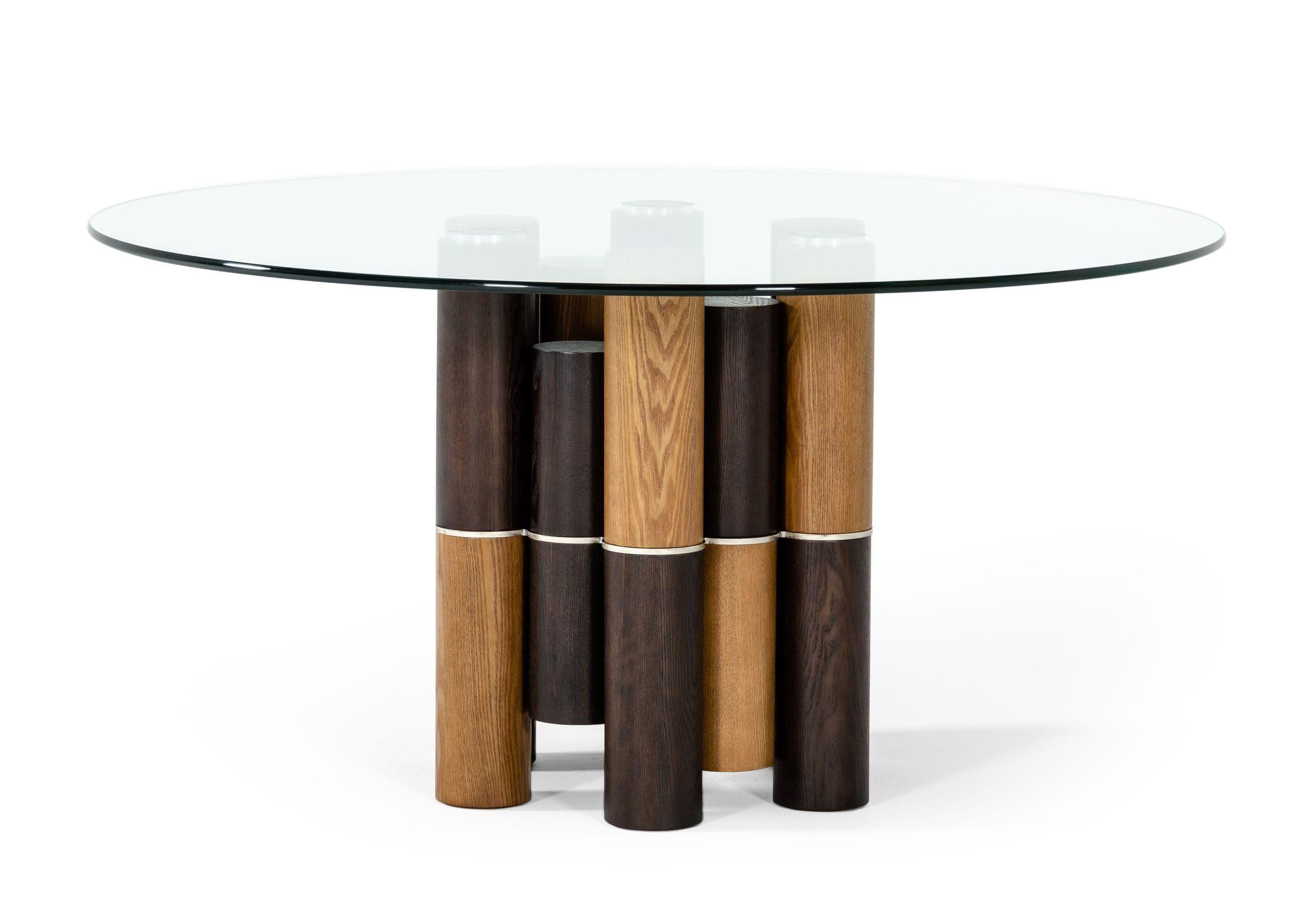 

    
Modern Glass & Walnut Round Dining Table + 4 Chairs + Buffet by VIG Modrest Greta/Cora
