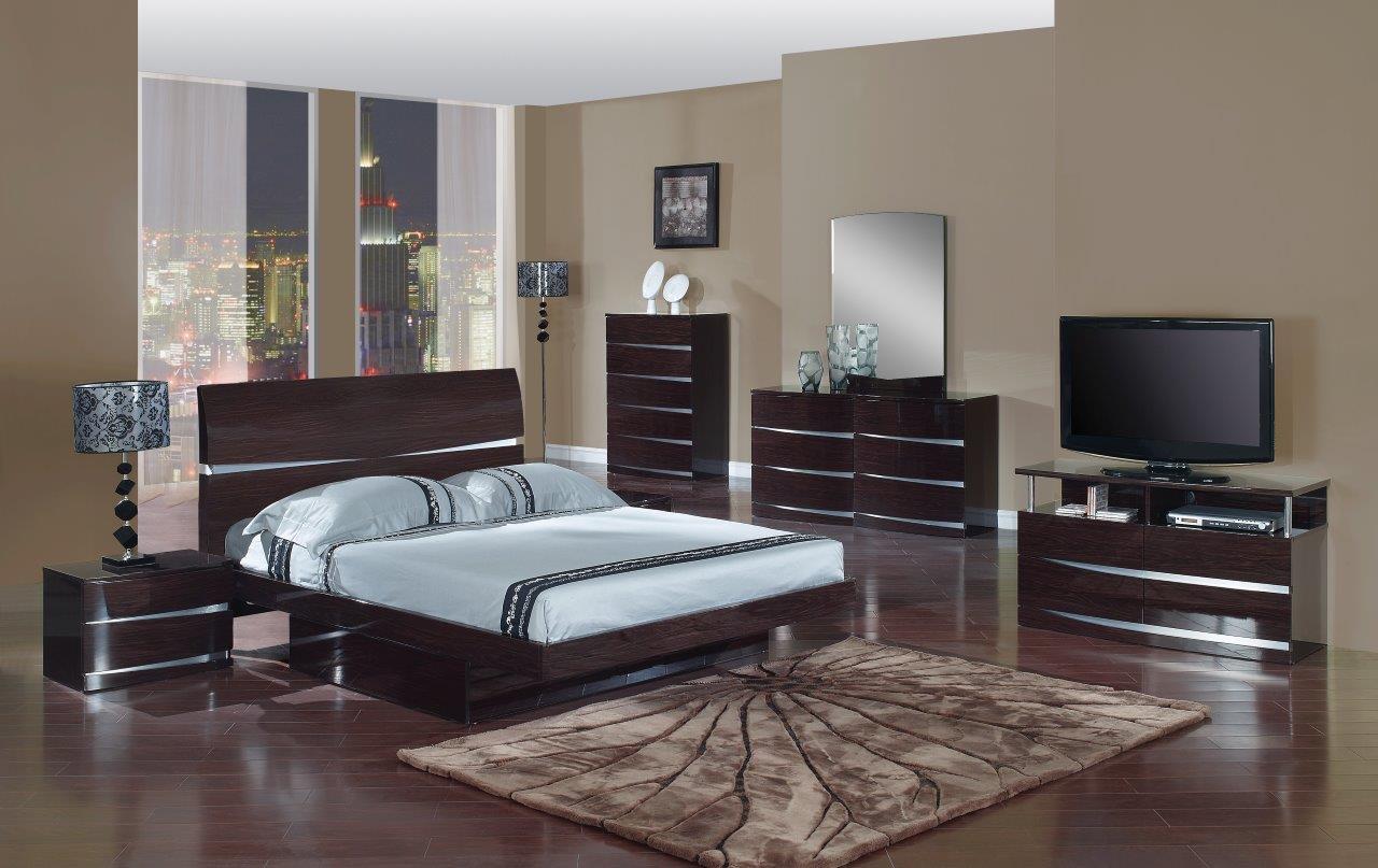 

    
Modern Glossy Wenge Finish Queen Size Bedroom Set 7 Pc AURORA-W Global USA
