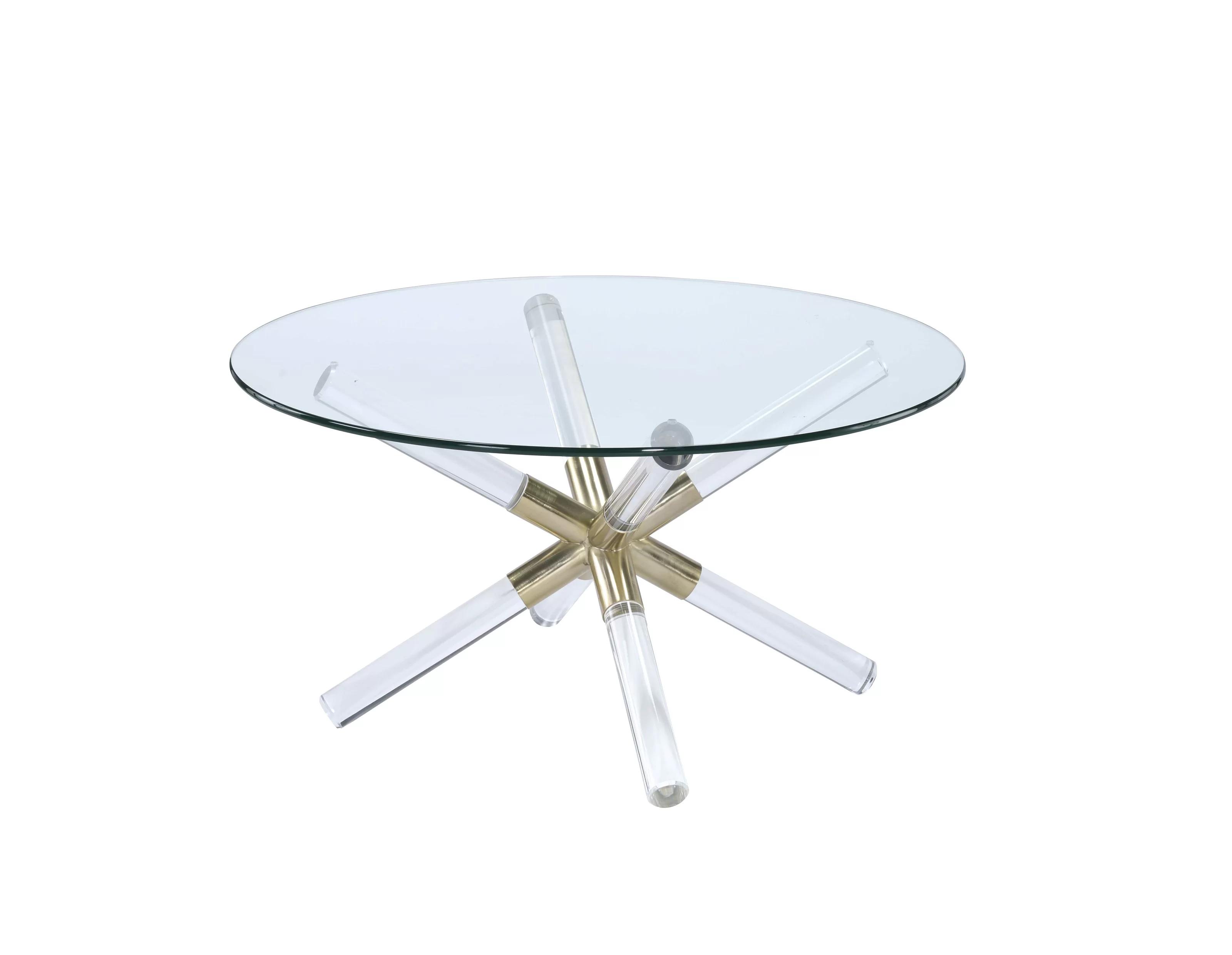 

    
Modern Gold/Clear Acrylic & Clear Glass Coffee Table by Acme Kalani 81025
