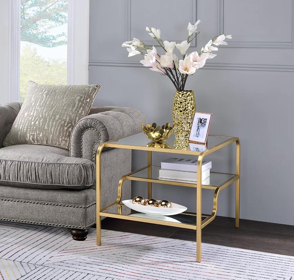 

    
Acme Furniture Astrid Coffee Table End Table Sofa Table Gold 81090-3pcs
