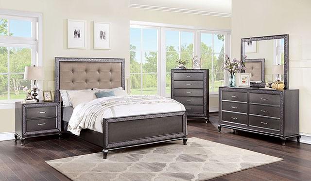 Modern Panel Bedroom Set CM7198GY Onyxa CM7198GY-N-2PC in Graphite Leatherette