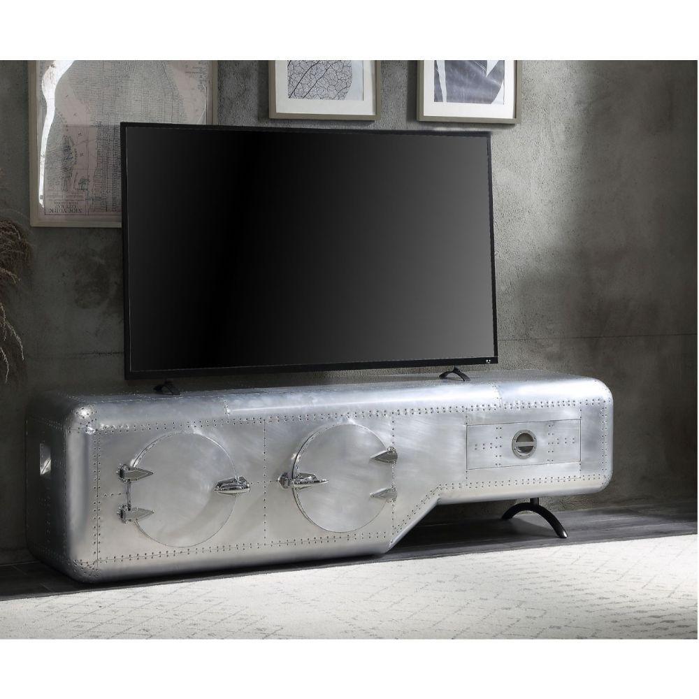 Modern TV Stand Brancaster Tv Stand 91358-TV 91358-TV in Gray Top grain leather